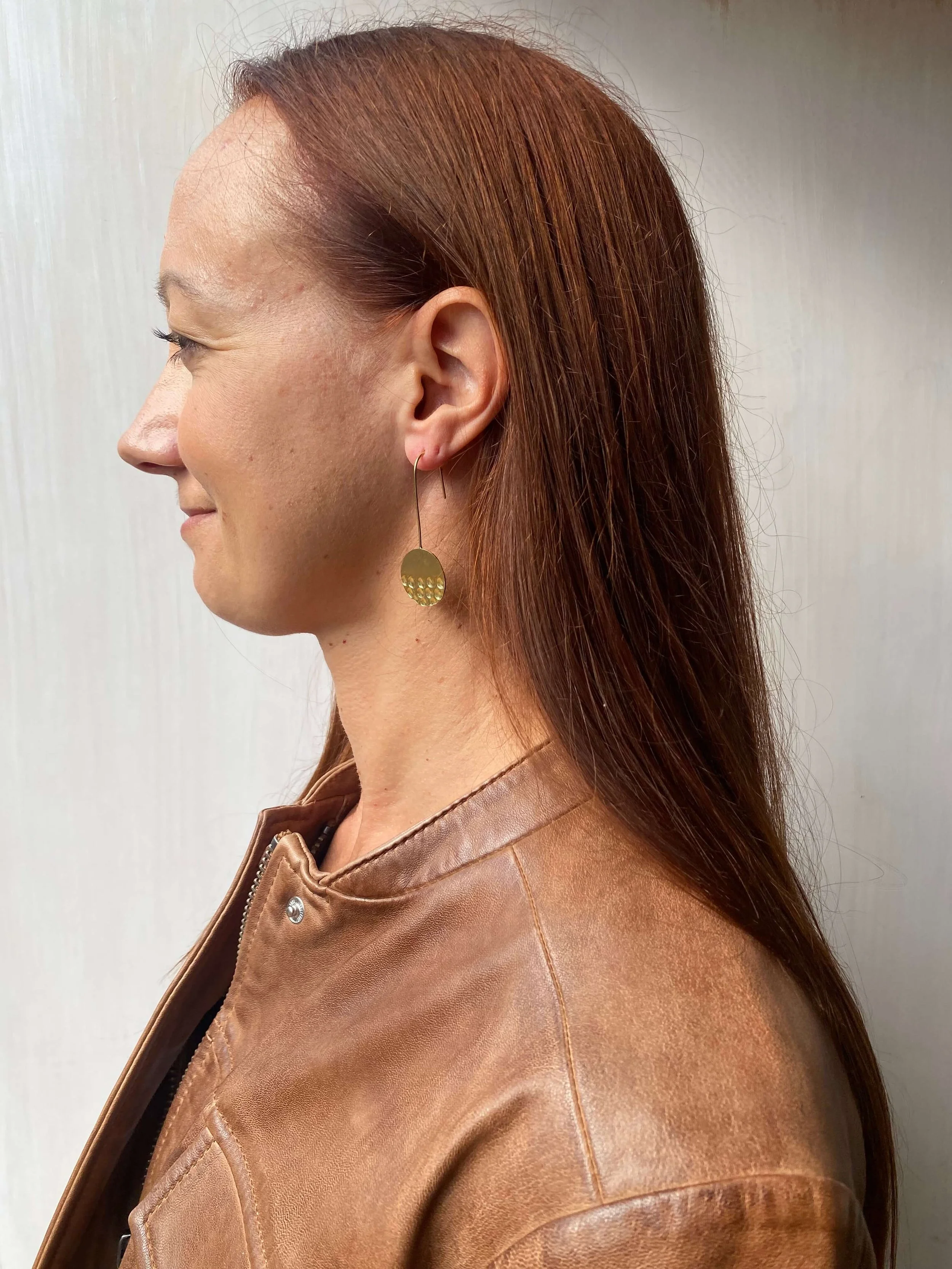 Brass Hammered Earrings Round Jewellery LOOM Designs.jpeg