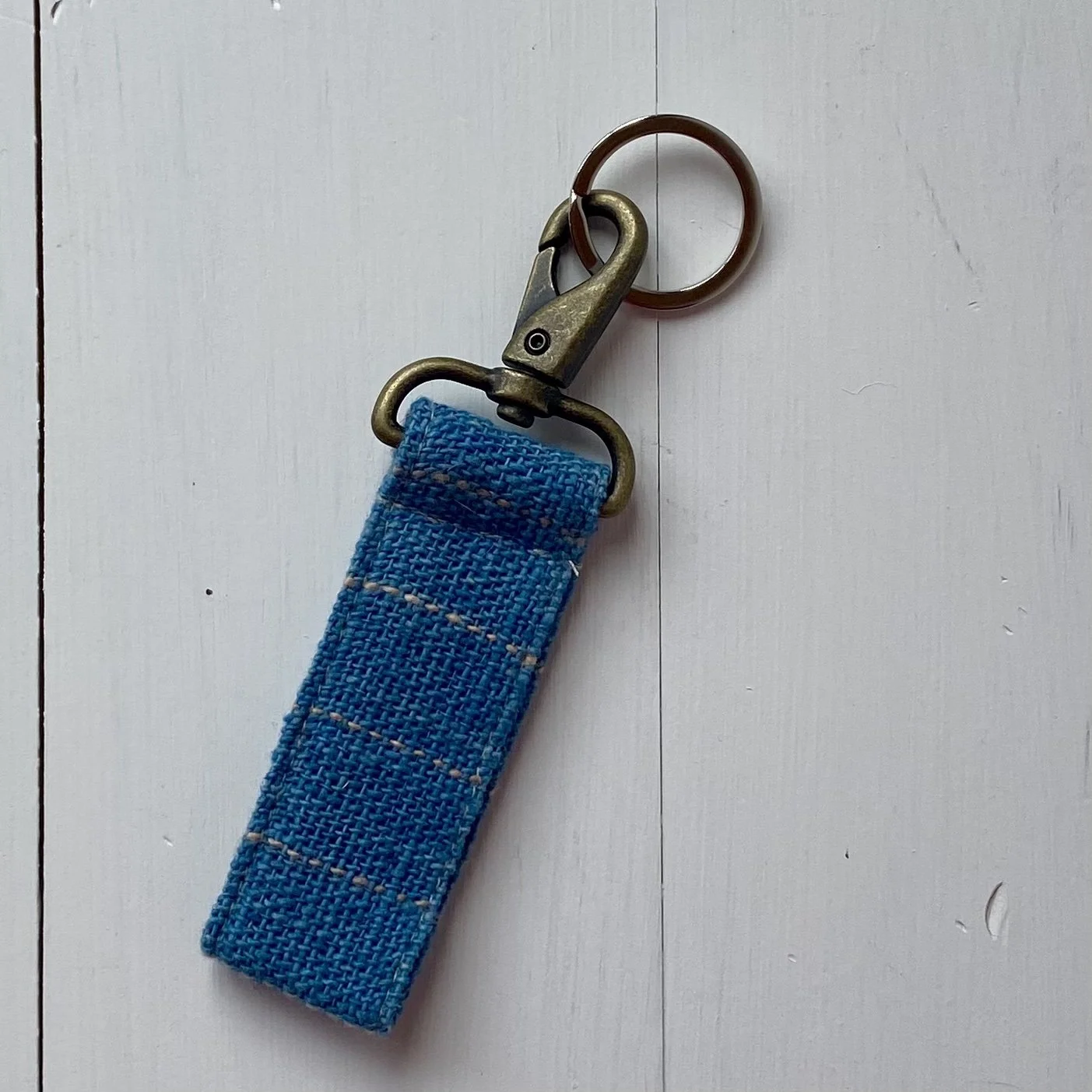 Indigo Pinstripe Keyring Fob cotton handmade ethical Loom Designs.jpg