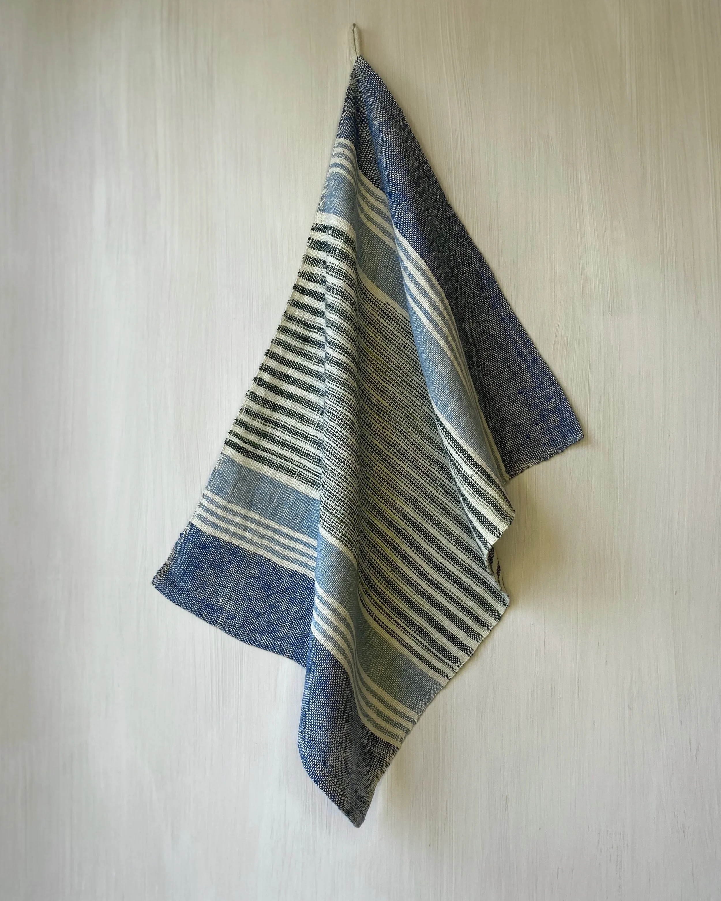 Tea Towel Green Indigo Stripe Loom Designs.jpg