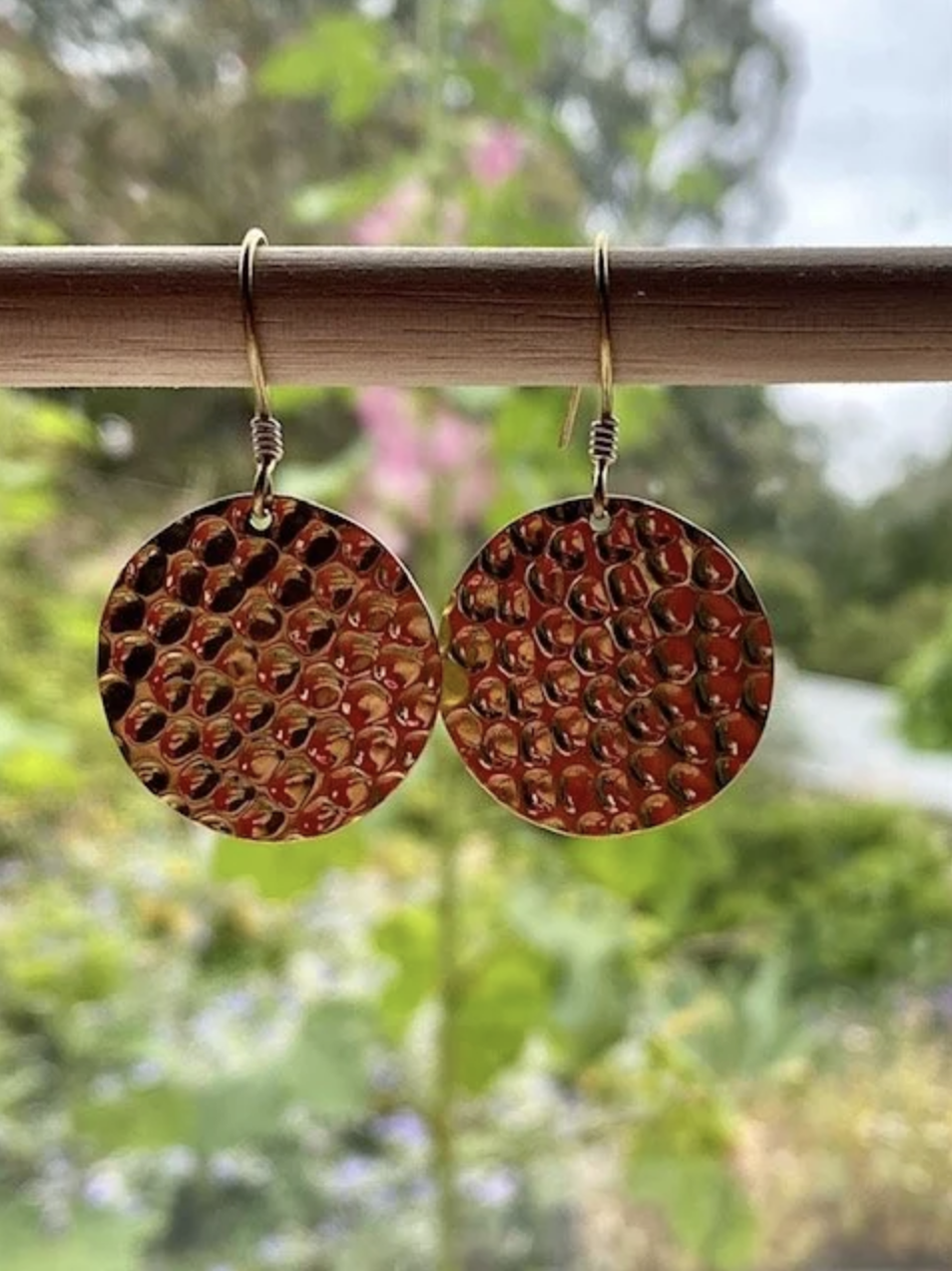 Brass Hammered Earrings Round