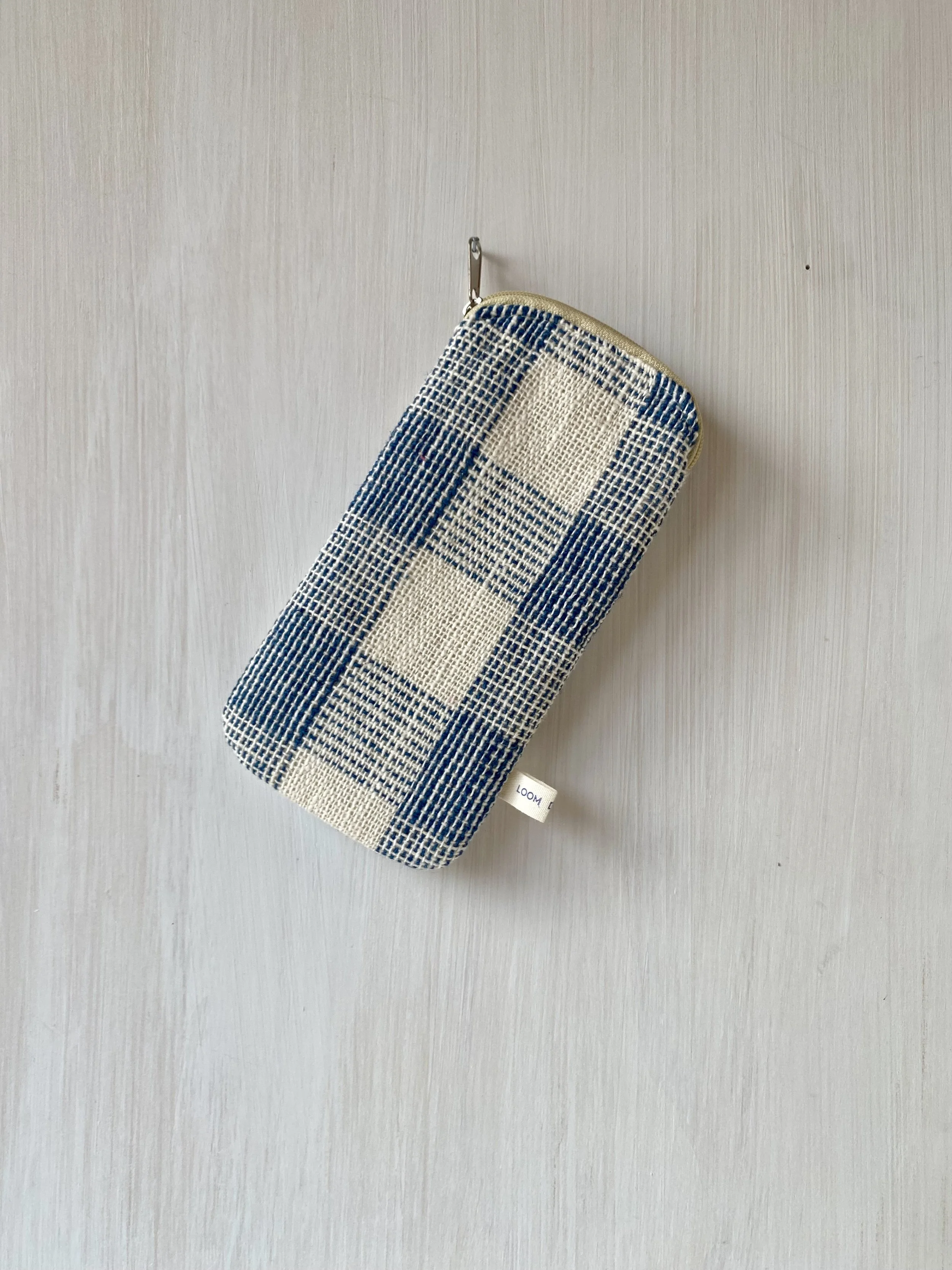 Blue fabric glasses case hand woven cotton LOOM Designs.jpg