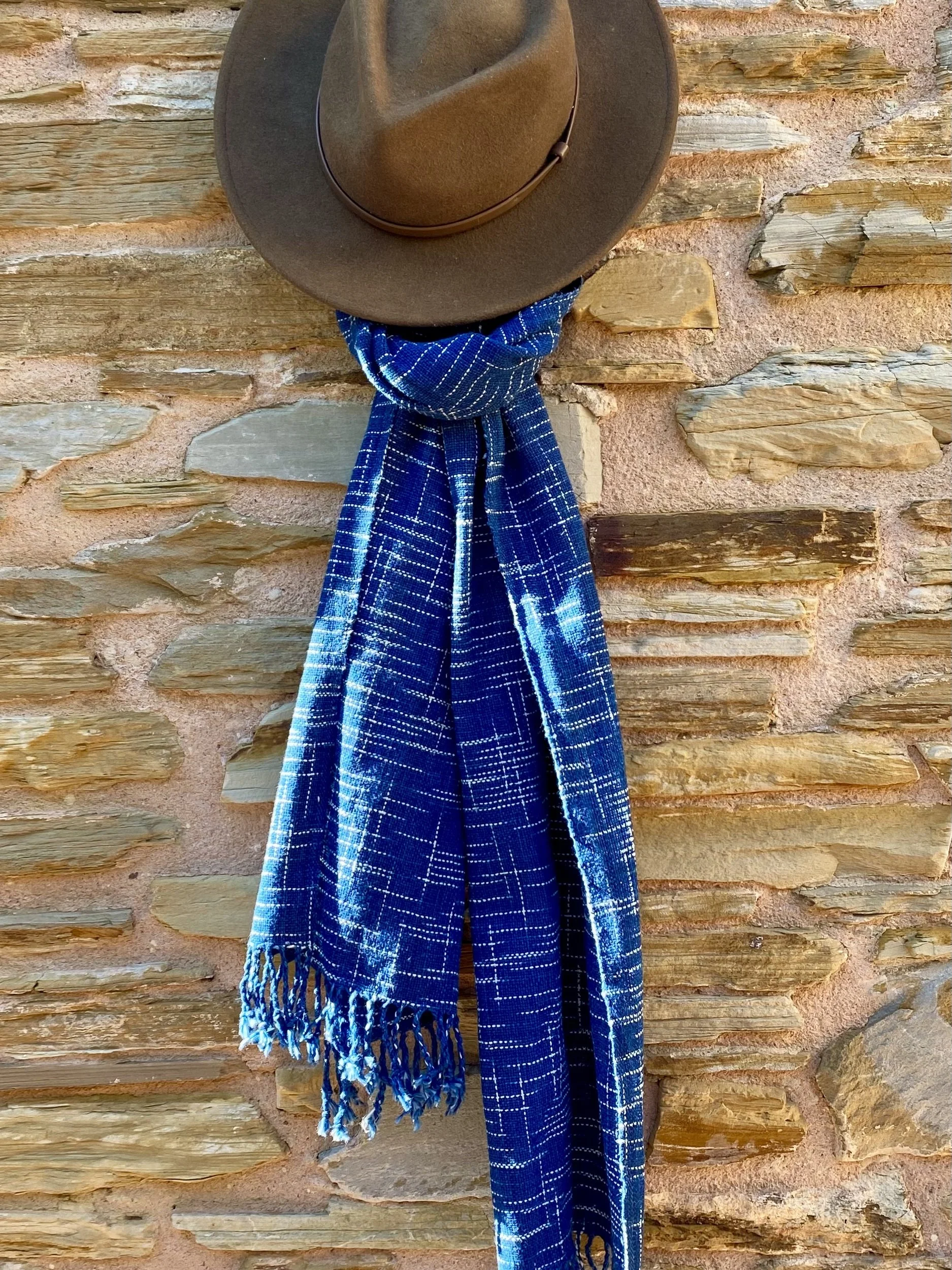 Indigo Ikat Cotton Scarf hand woven Loom Designs.jpg