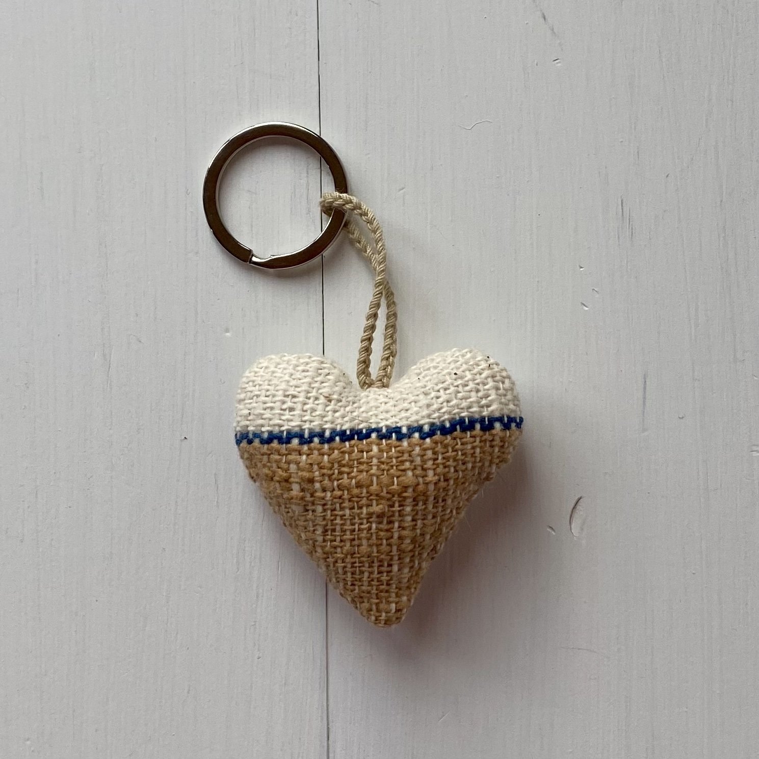 Cinnamon white keyring heart handmade cotton ethical Loom Designs.jpg