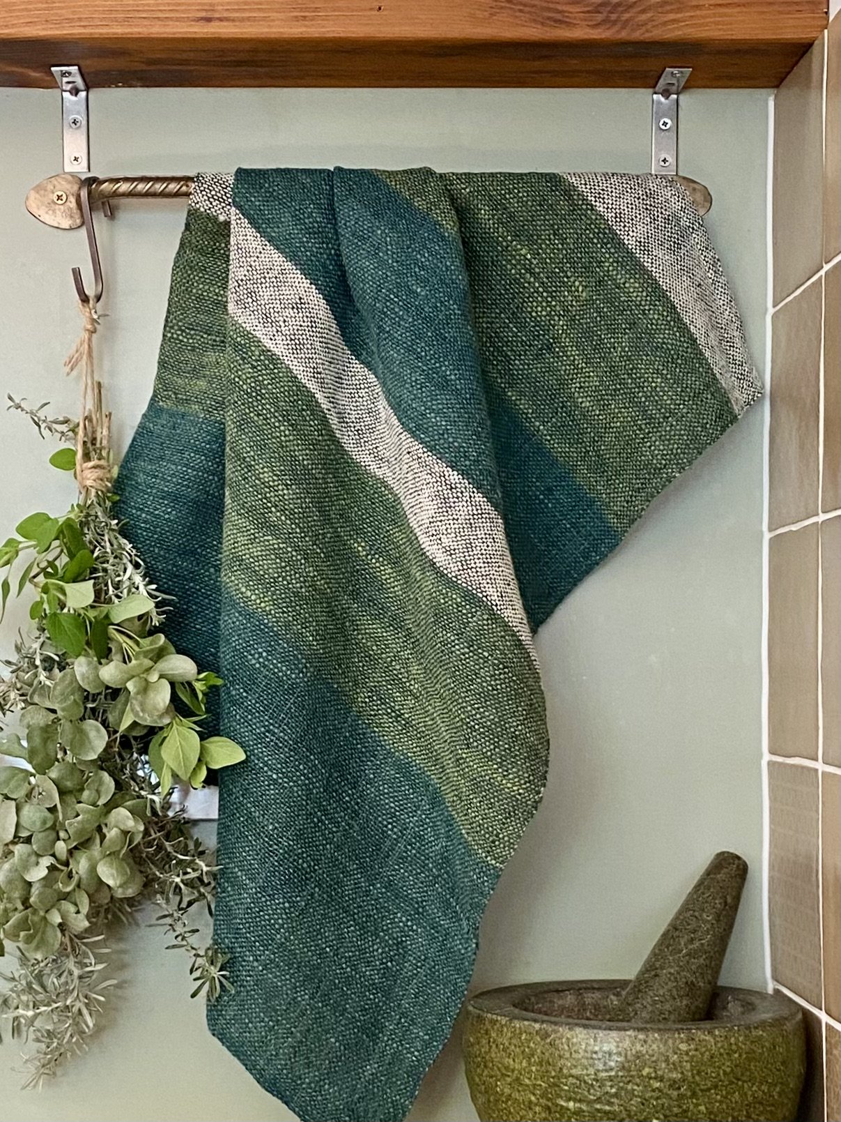 Tea Towel Green on Green Stripe