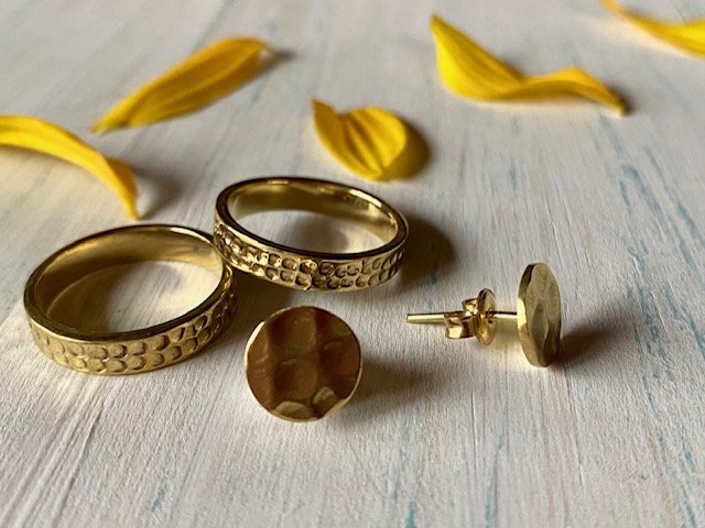 Brass hammered Rings and Stud Earrings Jewellery Loom Designs.jpg