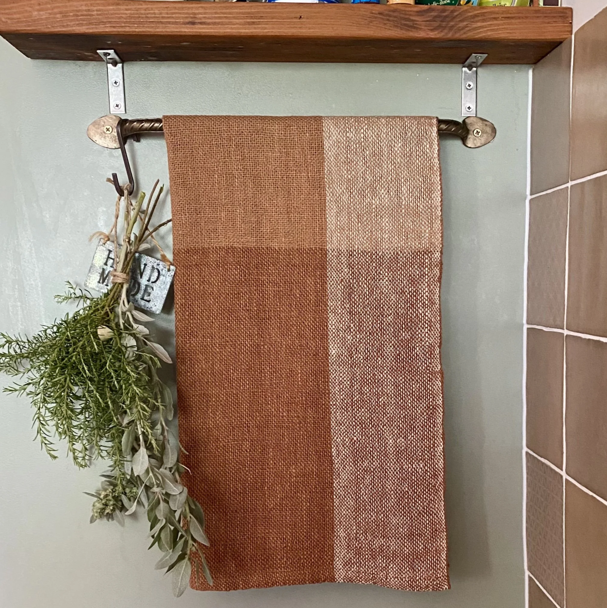 Tea Towel Cinnamon sustainable Linen  on rail LOOM Designs.png