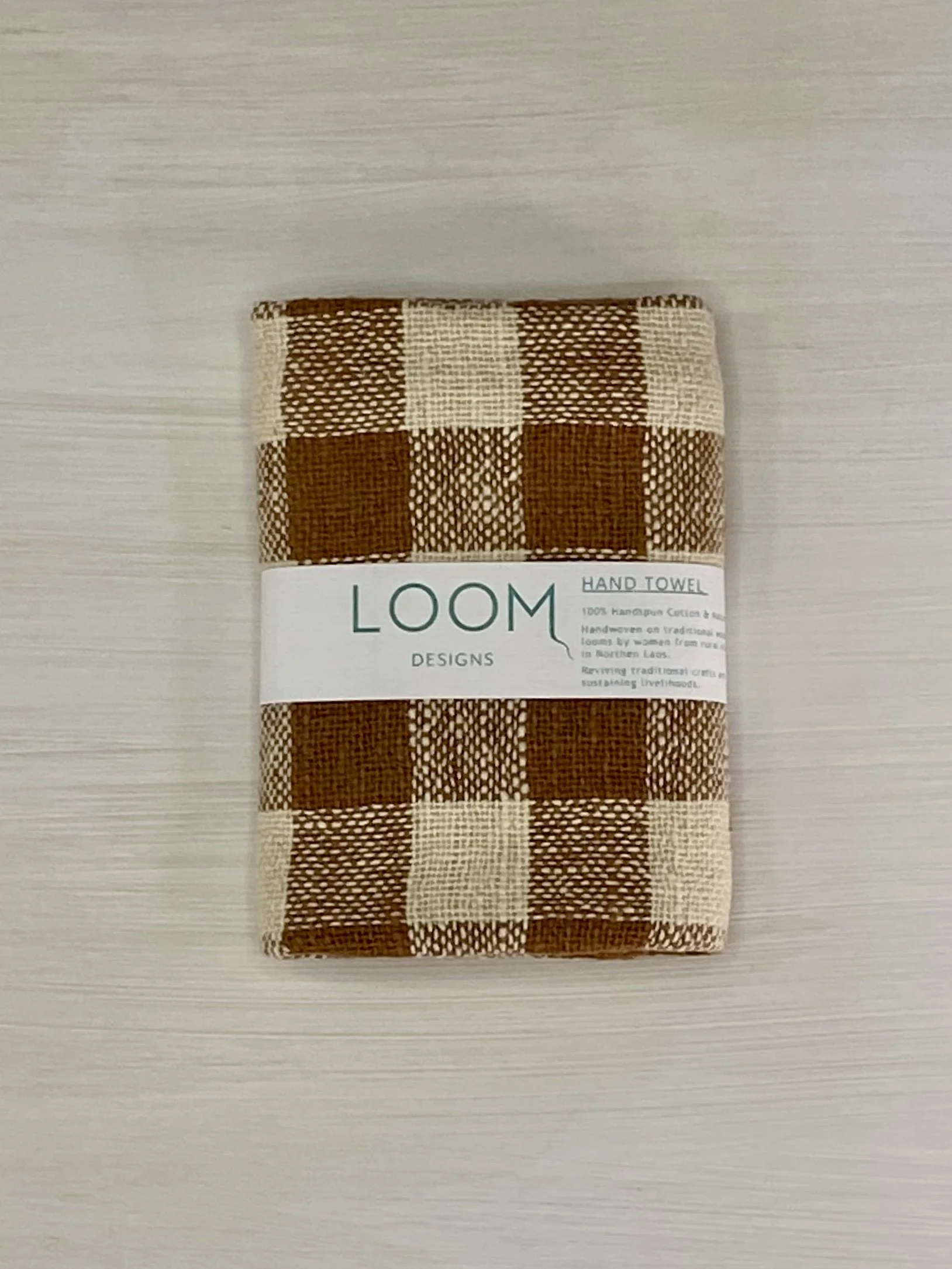 Hand Towel Cinnamon Check with Loom Designs Label.jpg