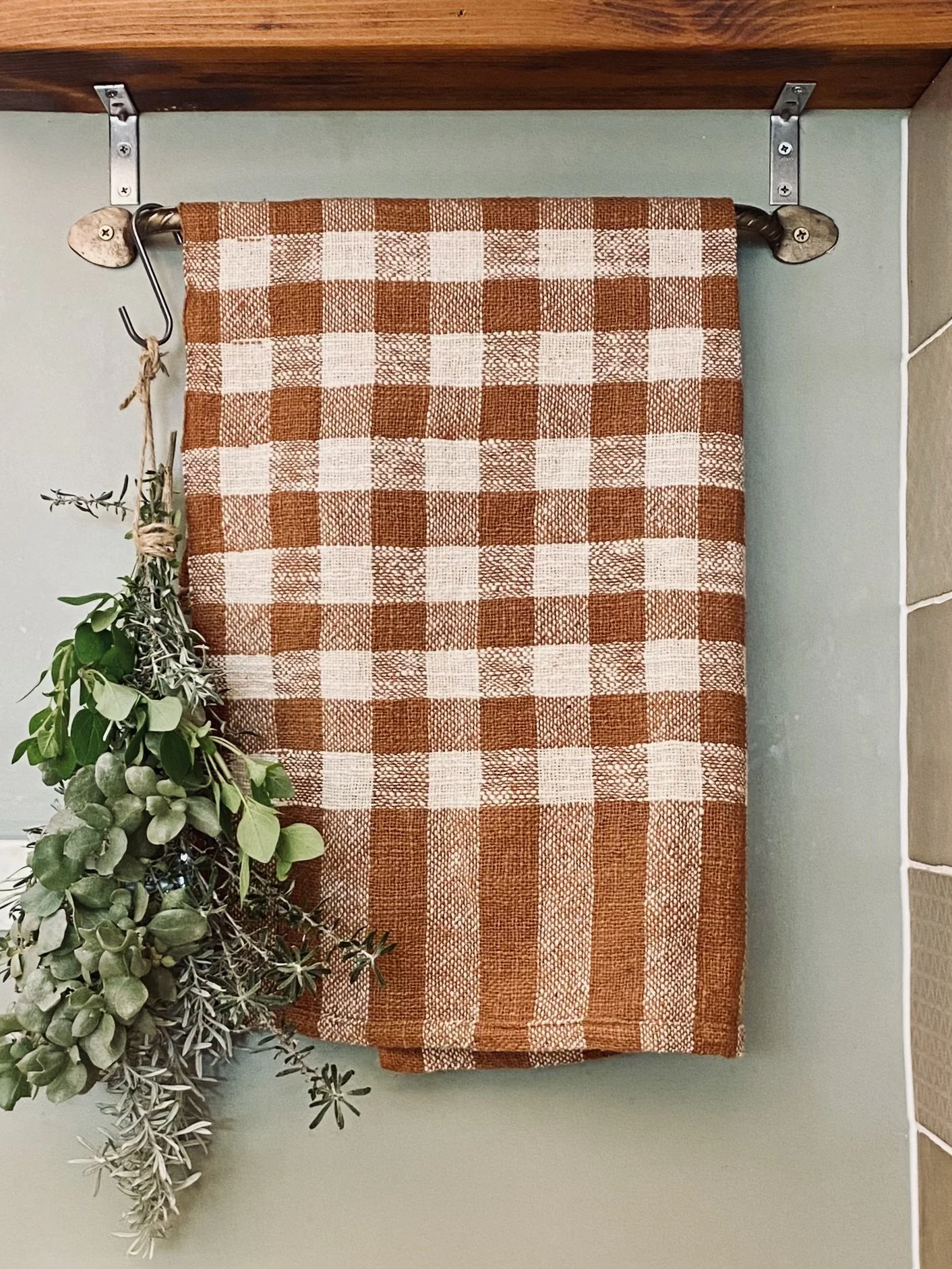 Tea Towel Mocha brown check cotton Loom Designs.jpg