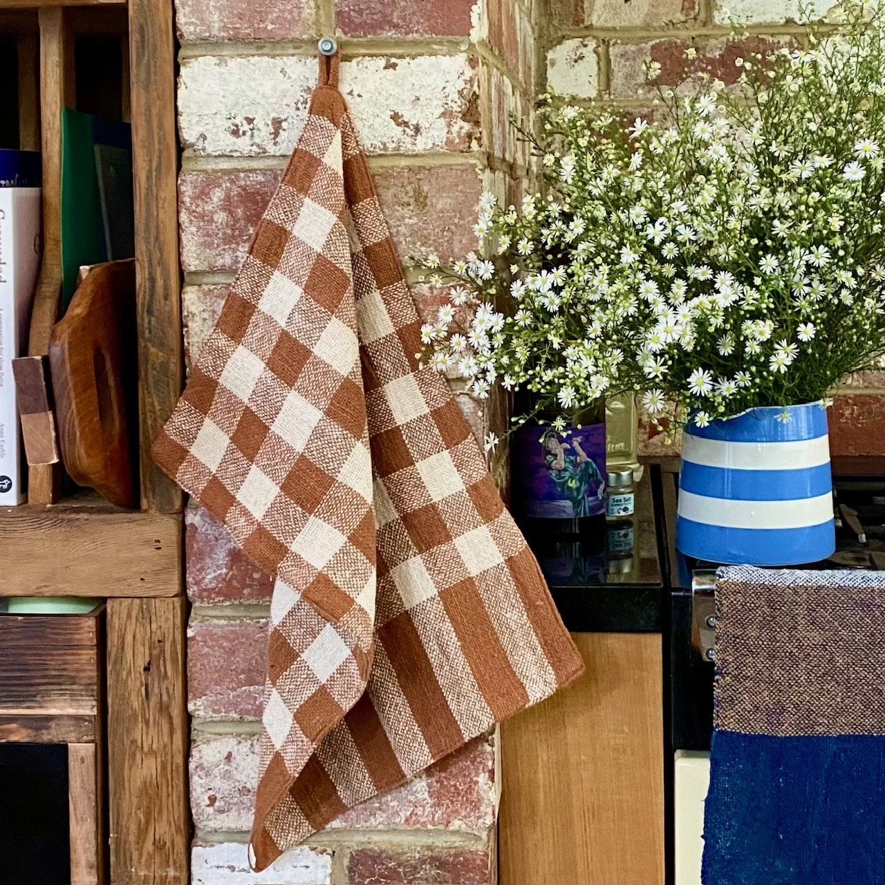Mocha check hand towel natural cotton Loom Designs.jpg