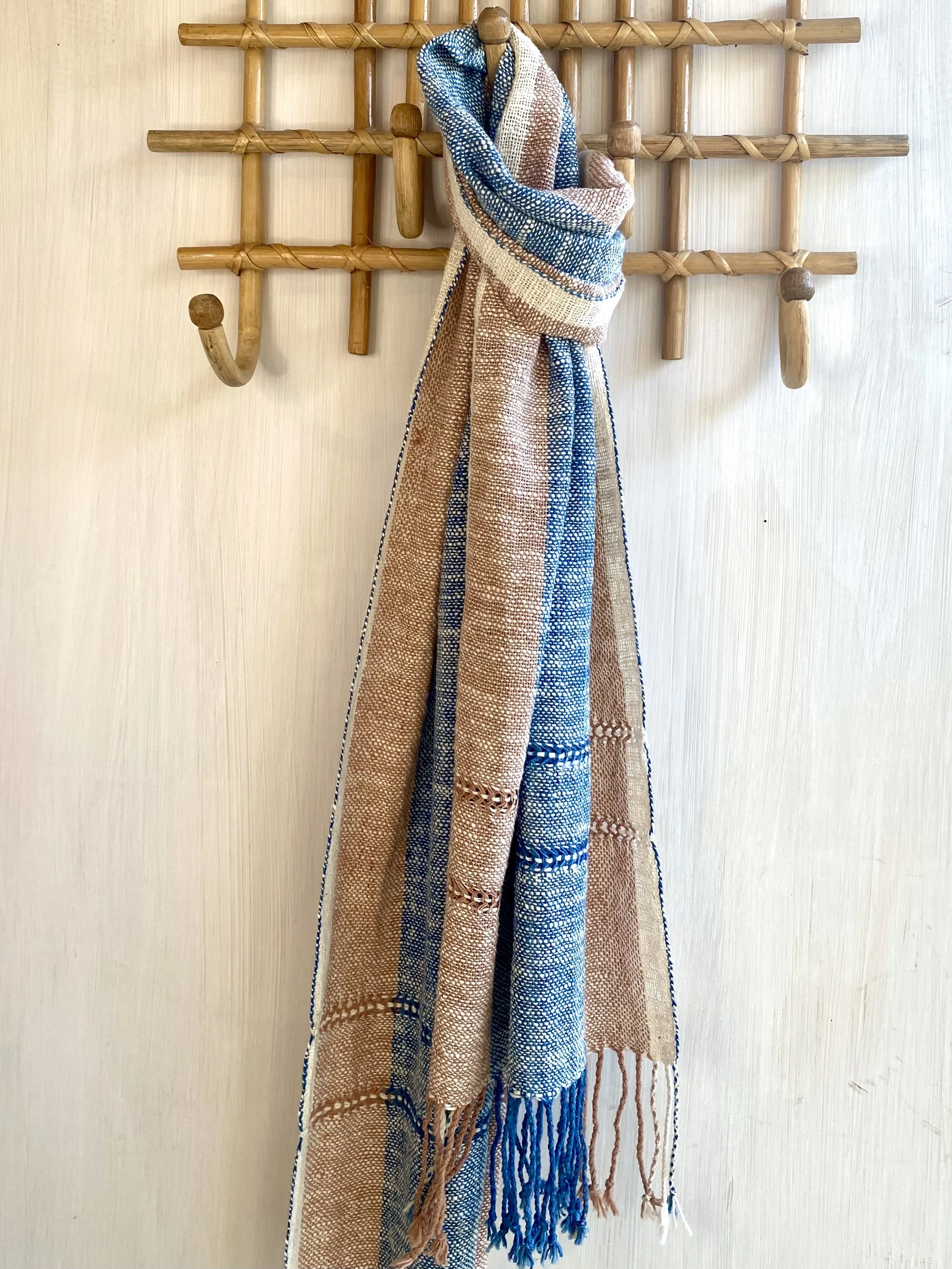 Lao Cotton Scarf Light Indigo & Light Cinnamon
