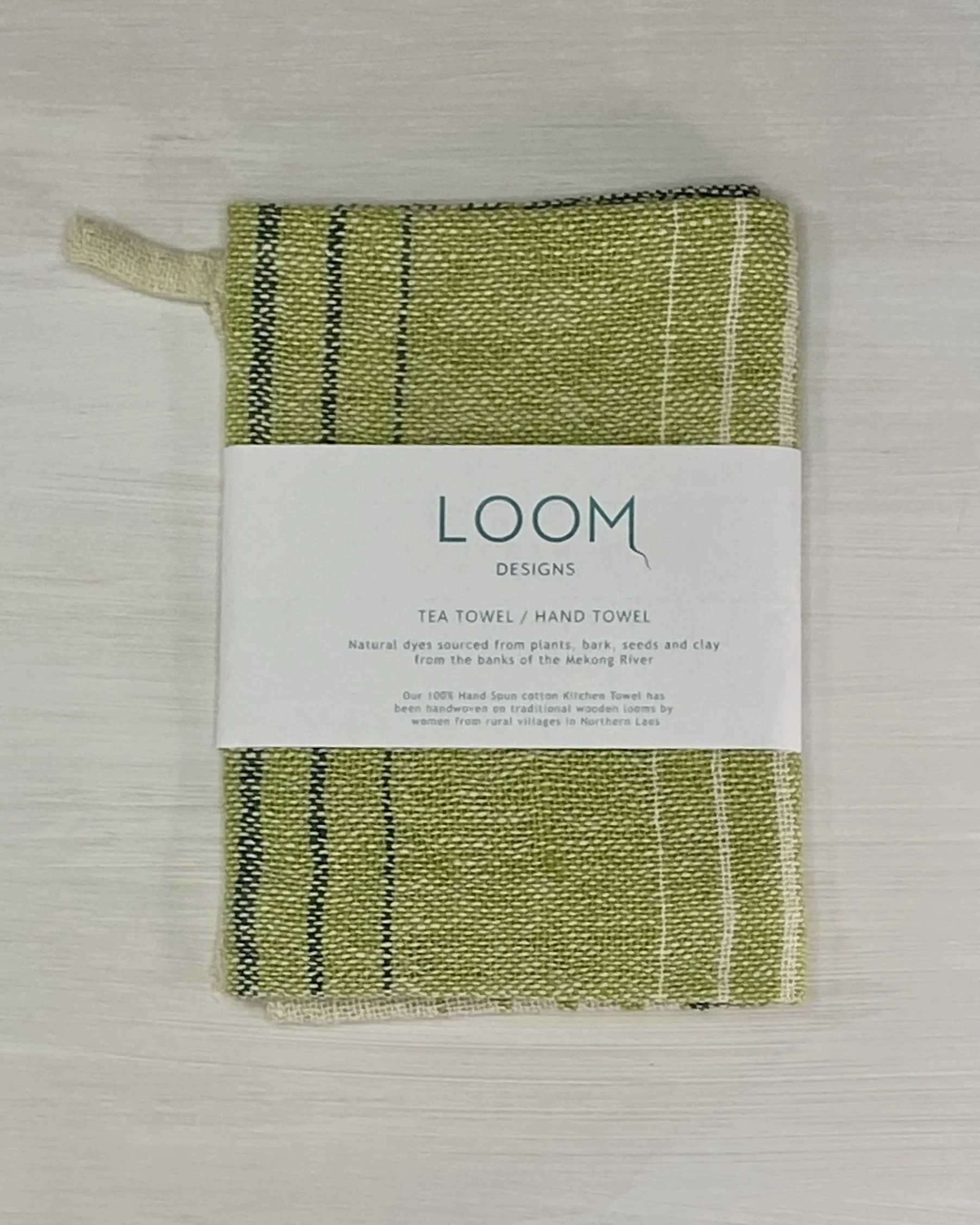 Tea Towel Green and Natural Cotton with Loom Designs Label.jpg