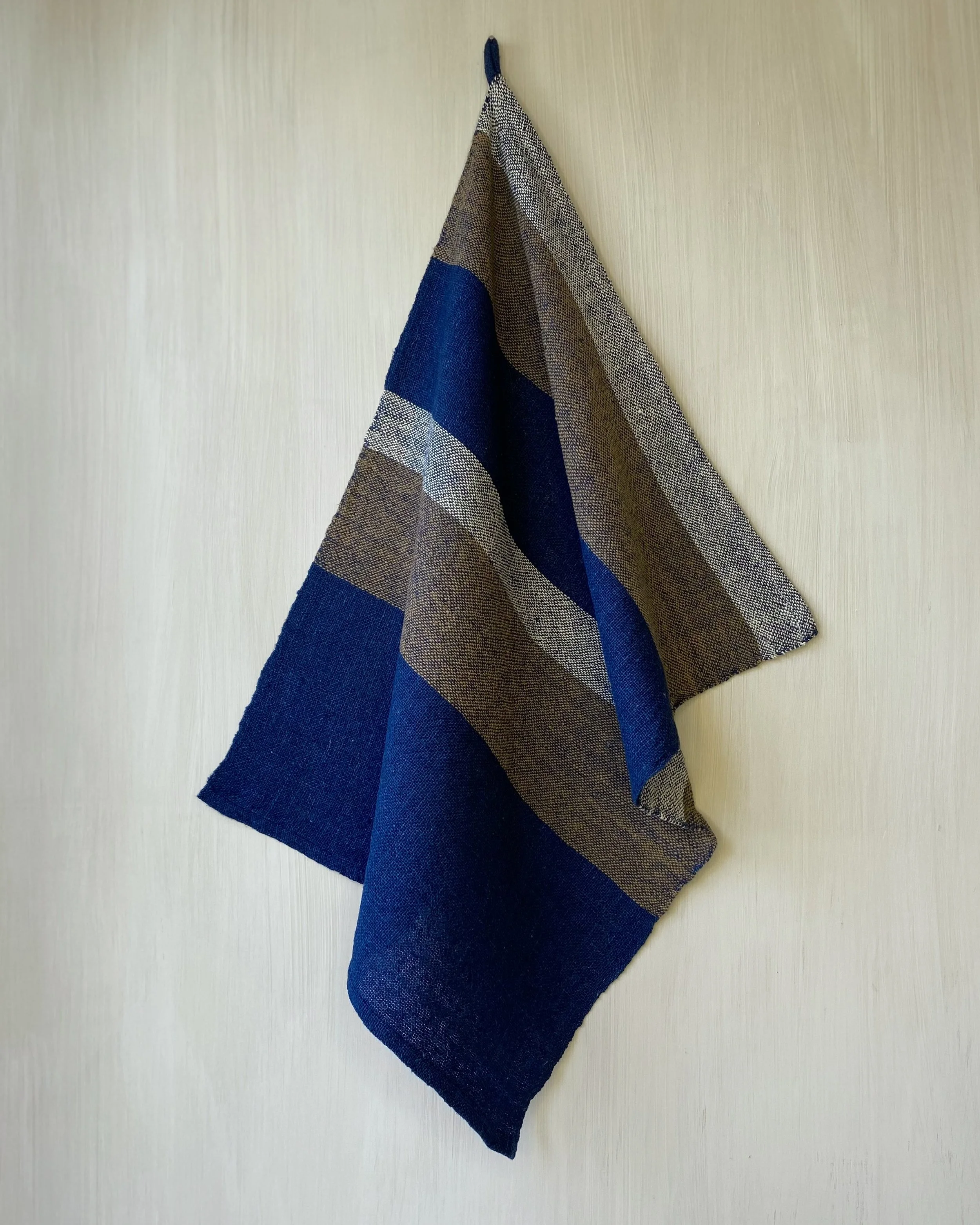 Tea Towel Bold Indigo Cinnamon Stripe Loom Designs.jpg