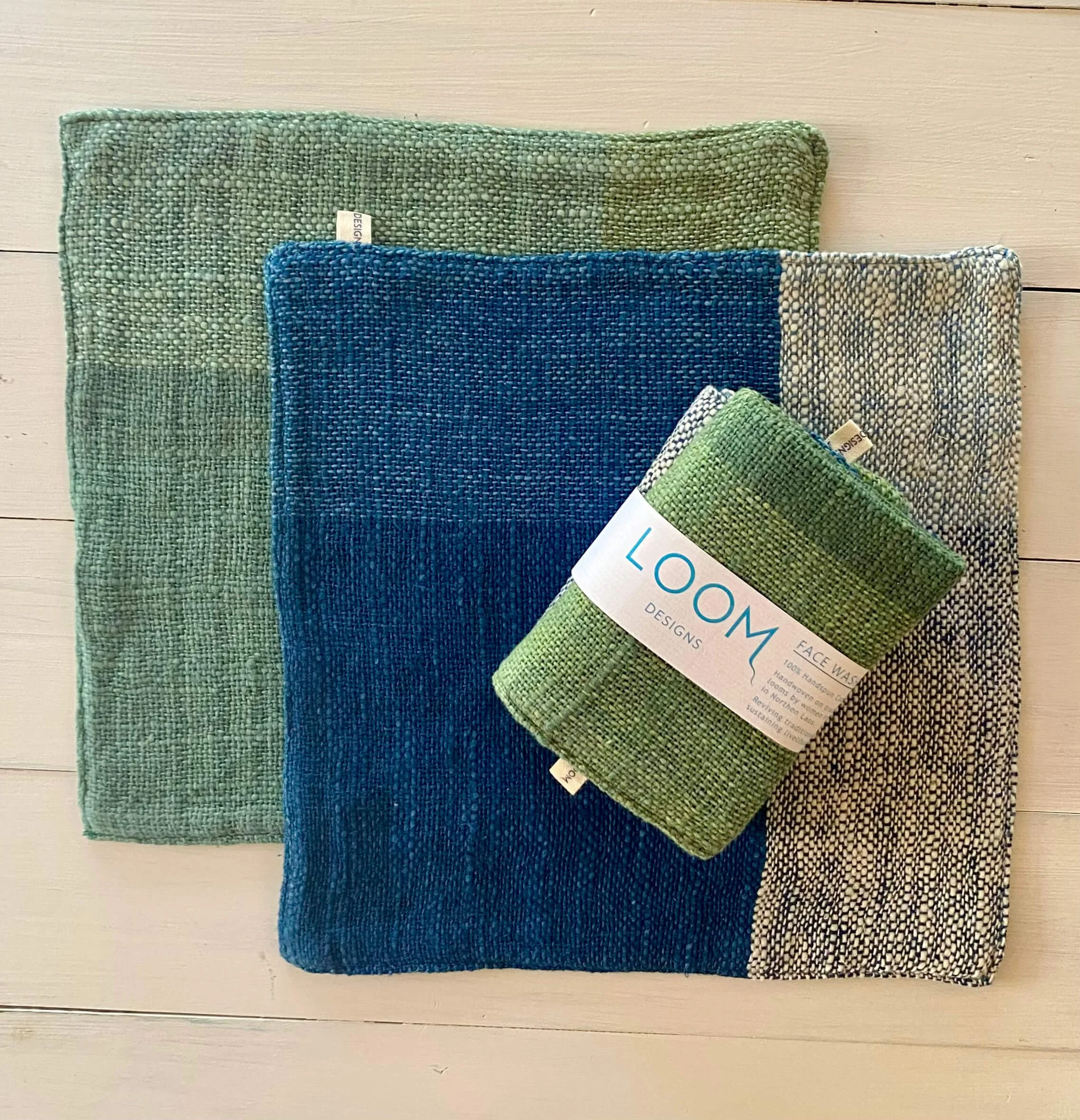 Loom Designs Wash Cloth Face Washer Indigo Green  2 Pack.jpg