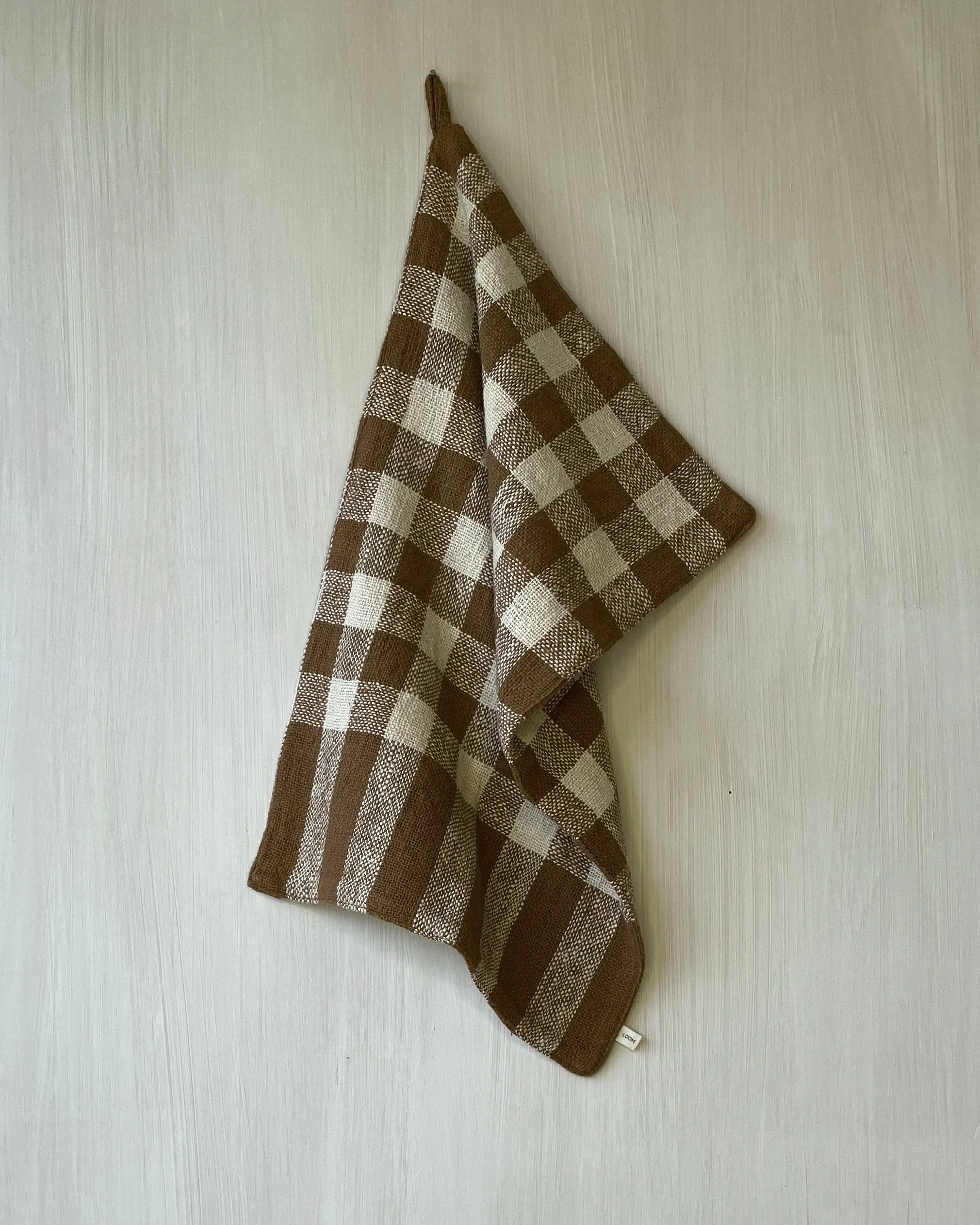Hand Towel Cinnamon Check draped from hanging loop Loom Designs.jpg