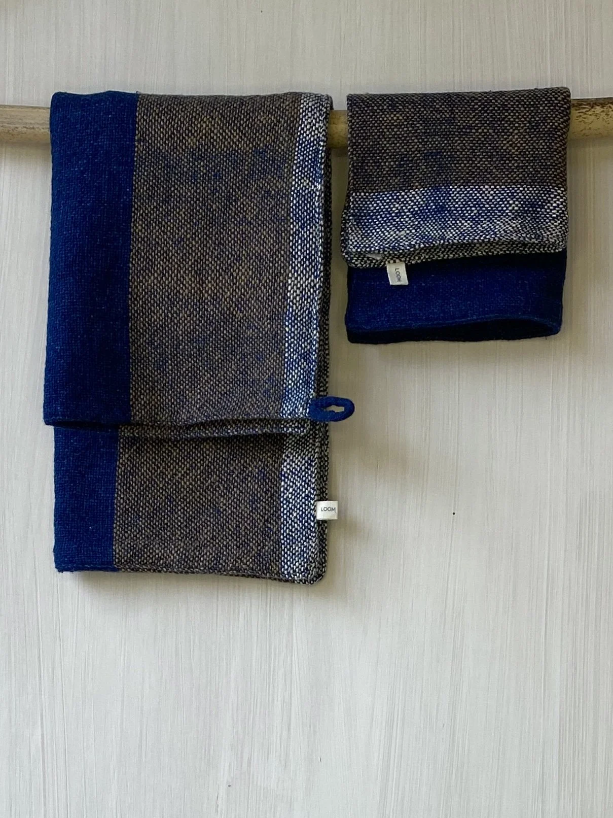 Hand Towel and Face Washer Bold Indigo and Cinnamon Stripe Loom Designs.jpg