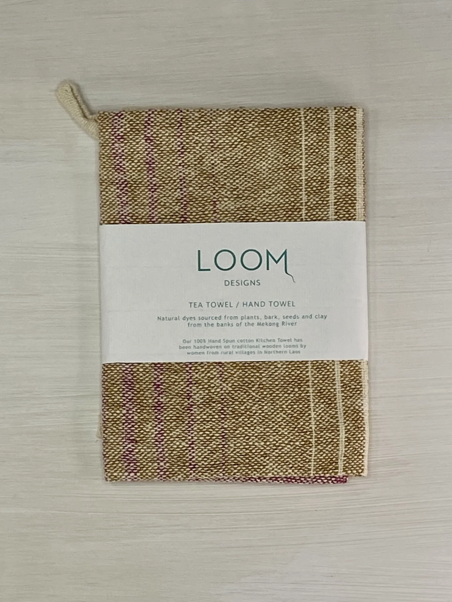 Tea Towel Pink Dark Natural Cotton with Loom Designs Label.jpg