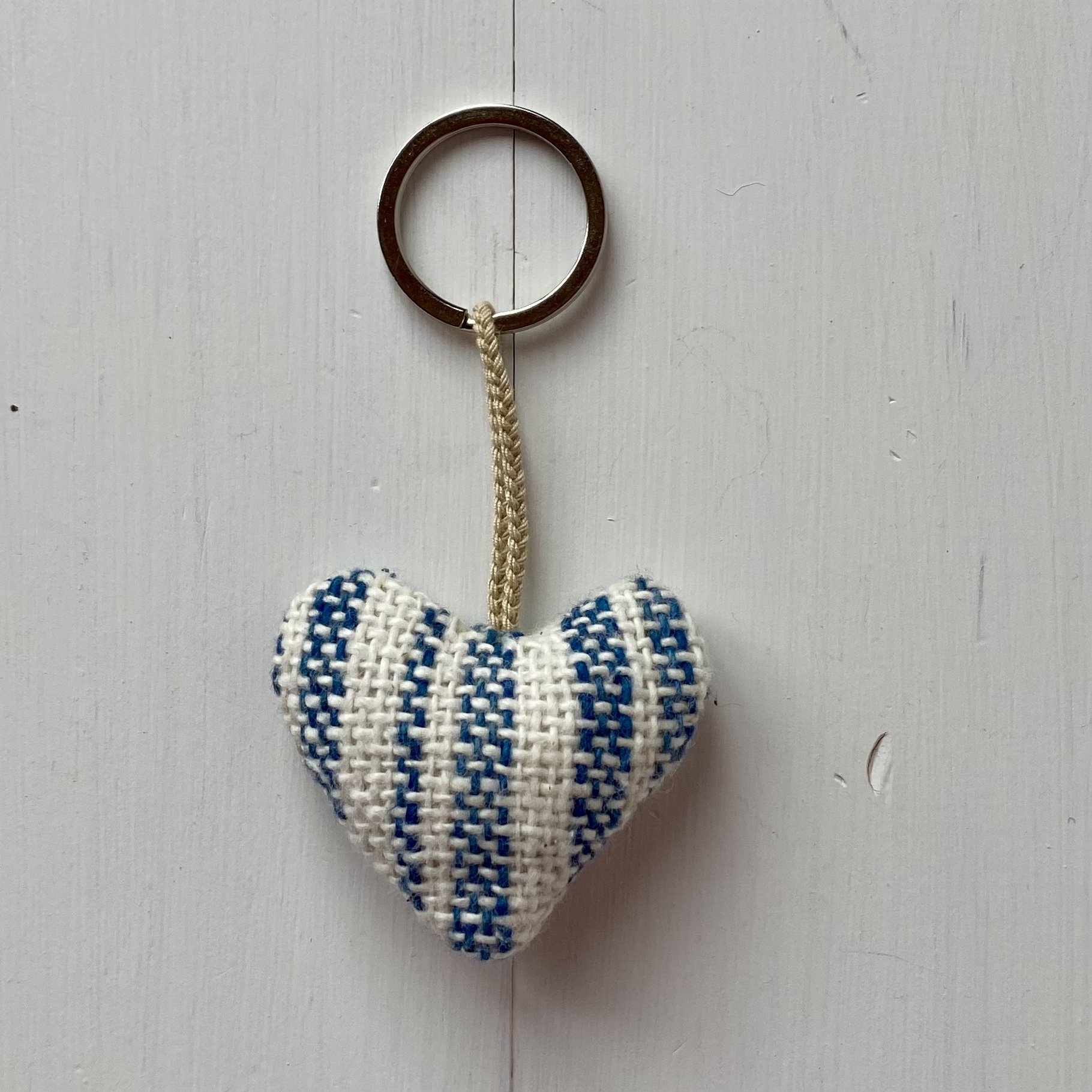 Indigo stripe Keyring Heart handmade cotton ethical Loom Designs.jpg