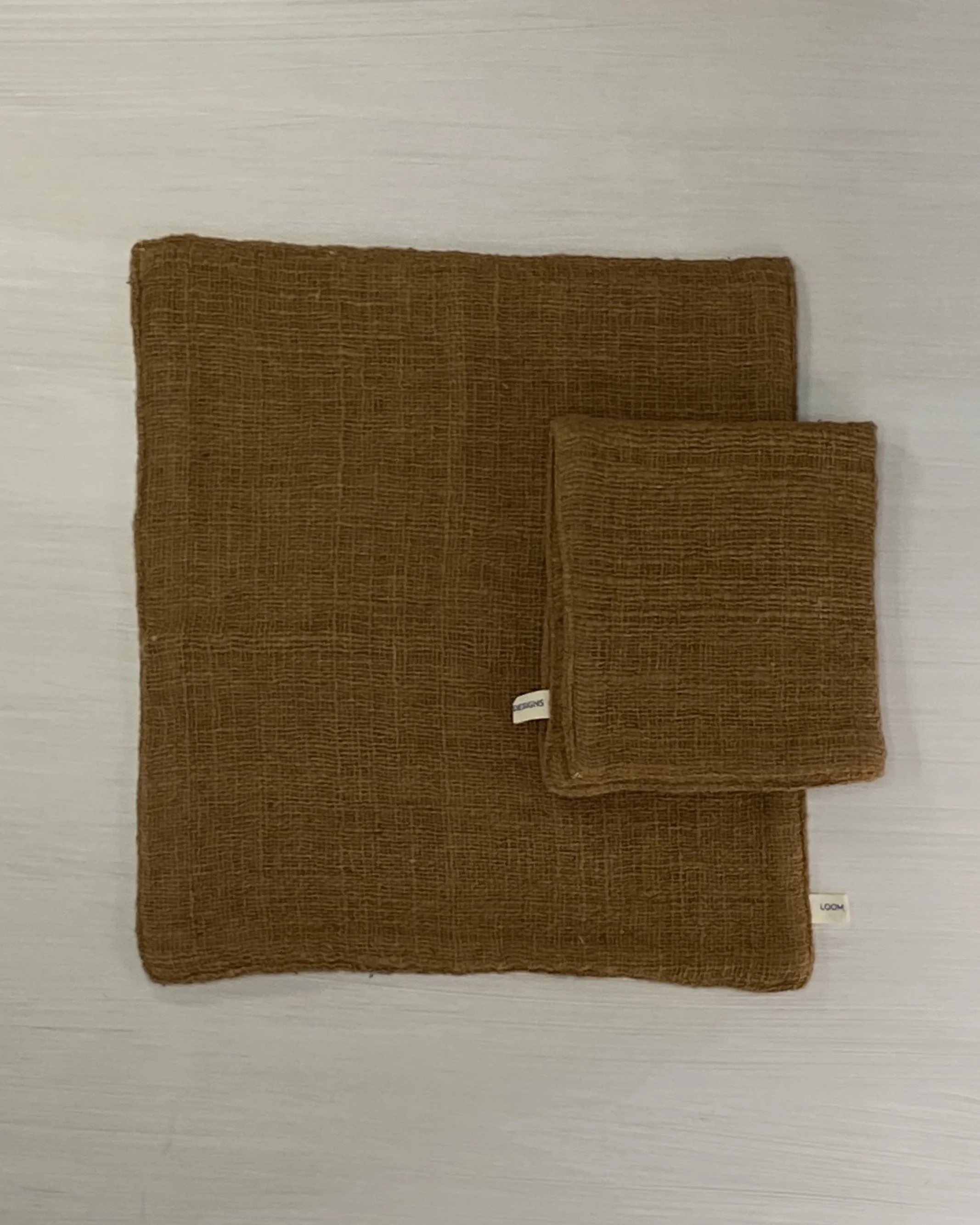 Face Washer Cinnamon Dark Natural Cotton folded on flatlay Loom Designs.jpg