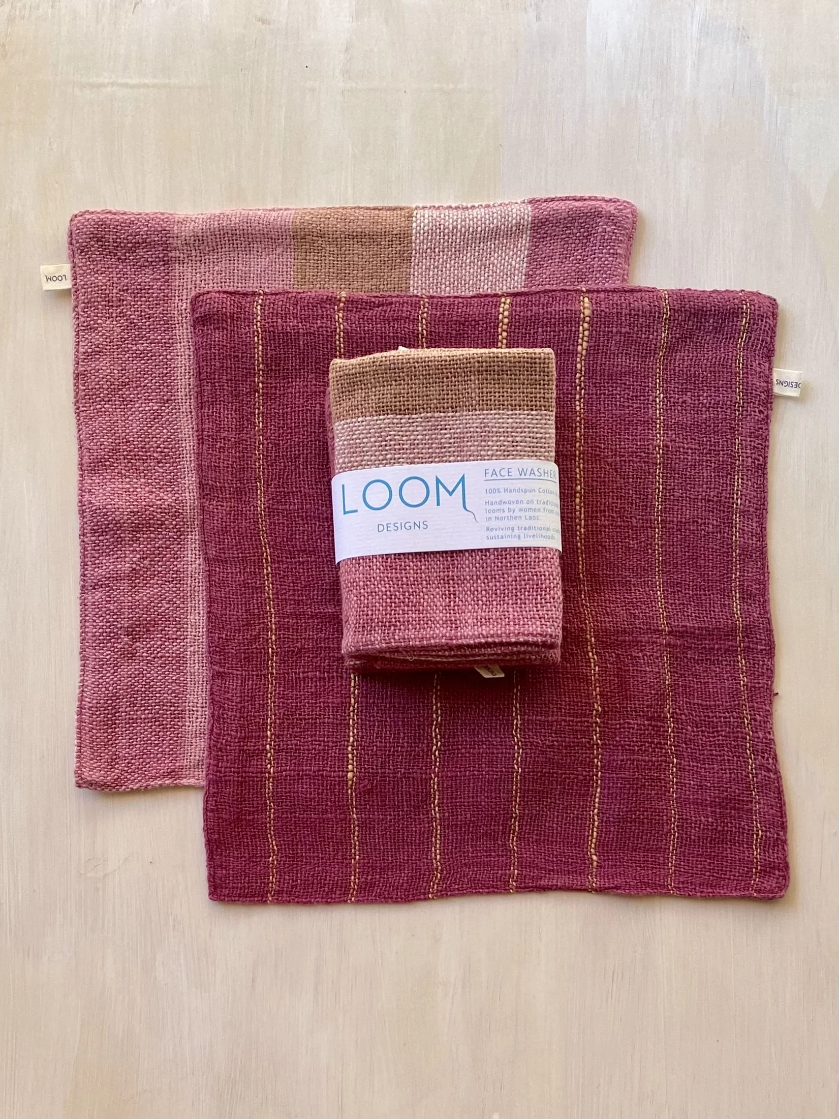 Pink 2 pack Face Washers hand made cotton Loom Designs.jpg