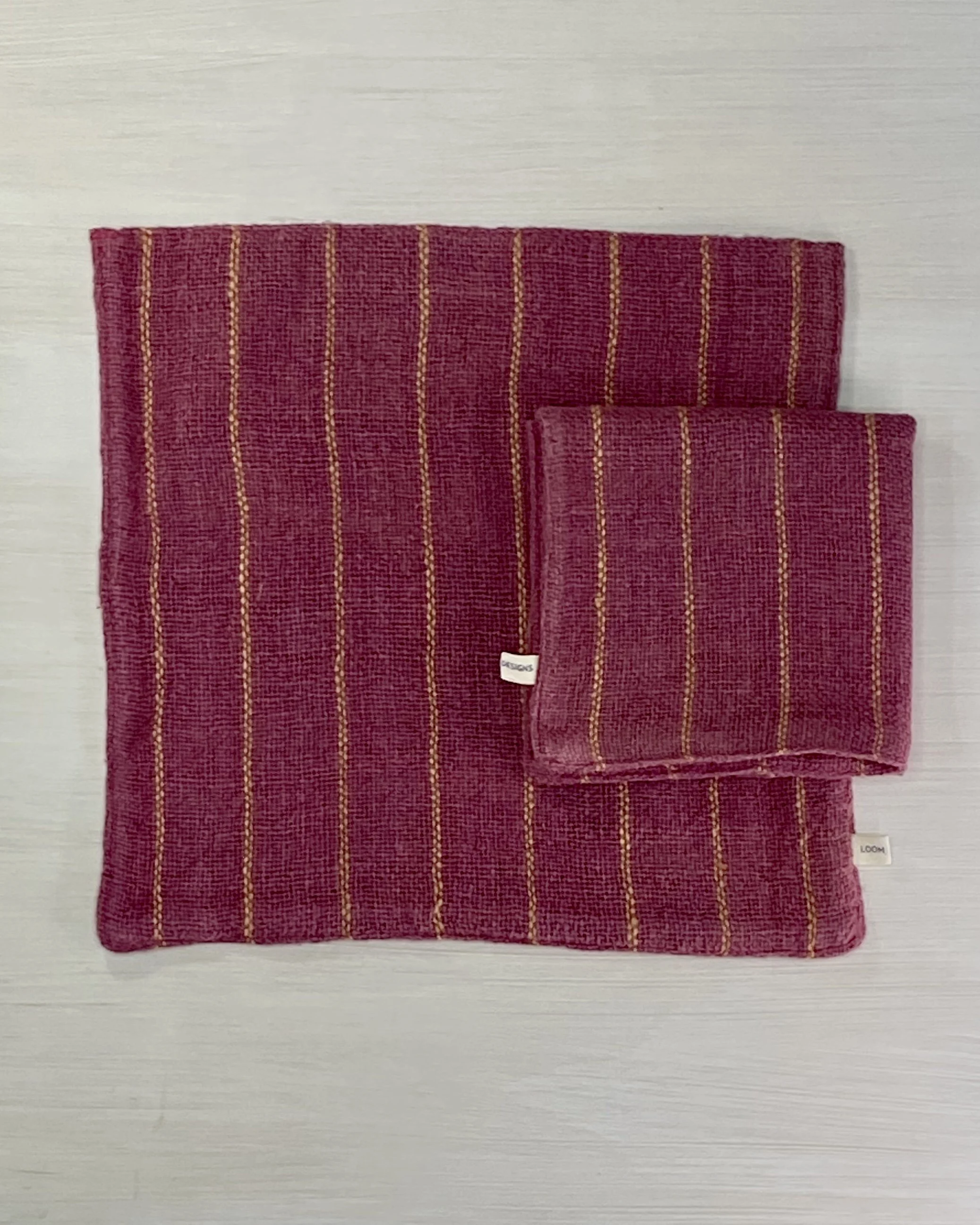 Face Washer Pink Marigold Stripe folded on flatlay Loom Designs.jpg