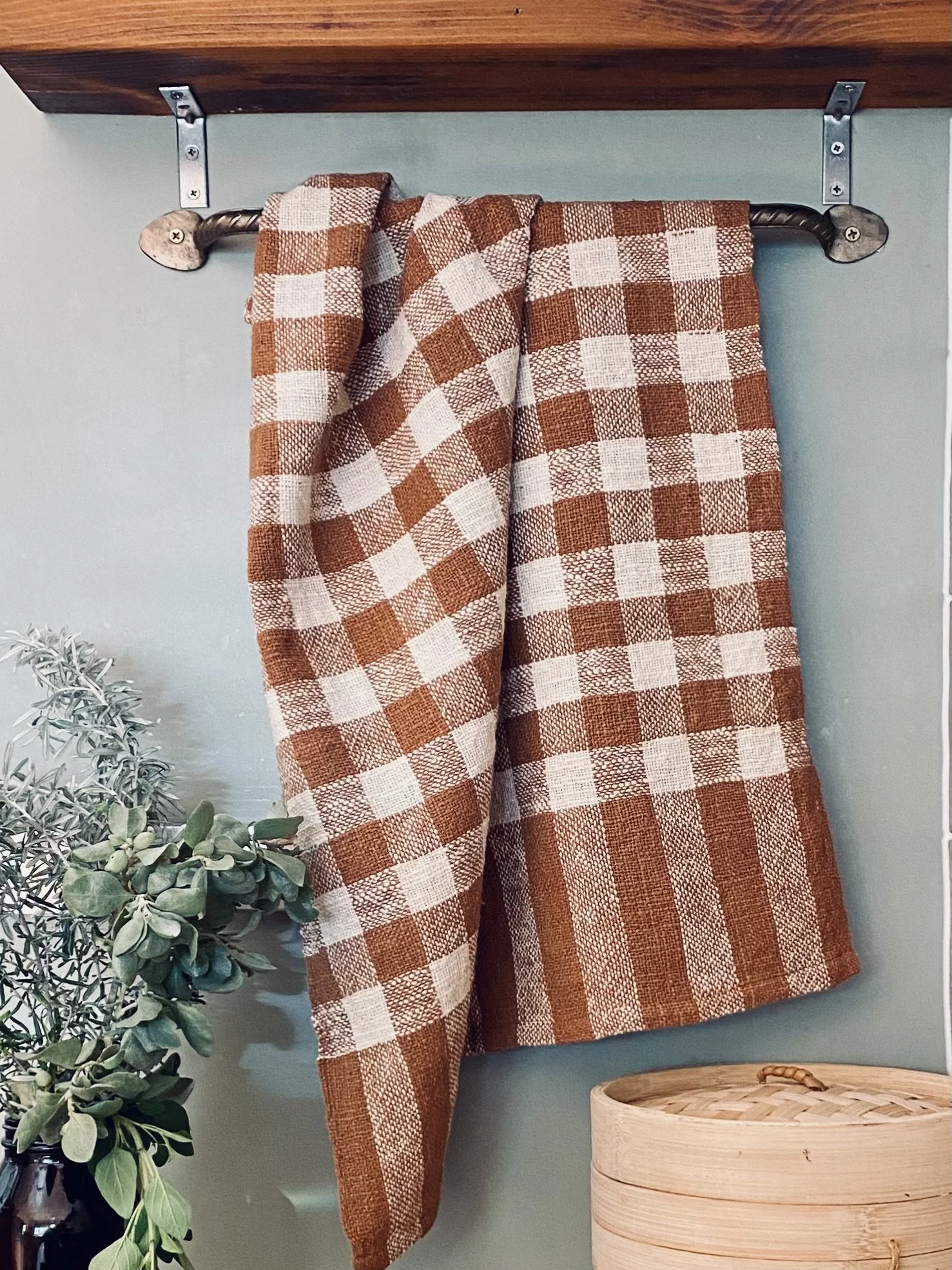 Tea Towel Mocha & Natural Cotton Check