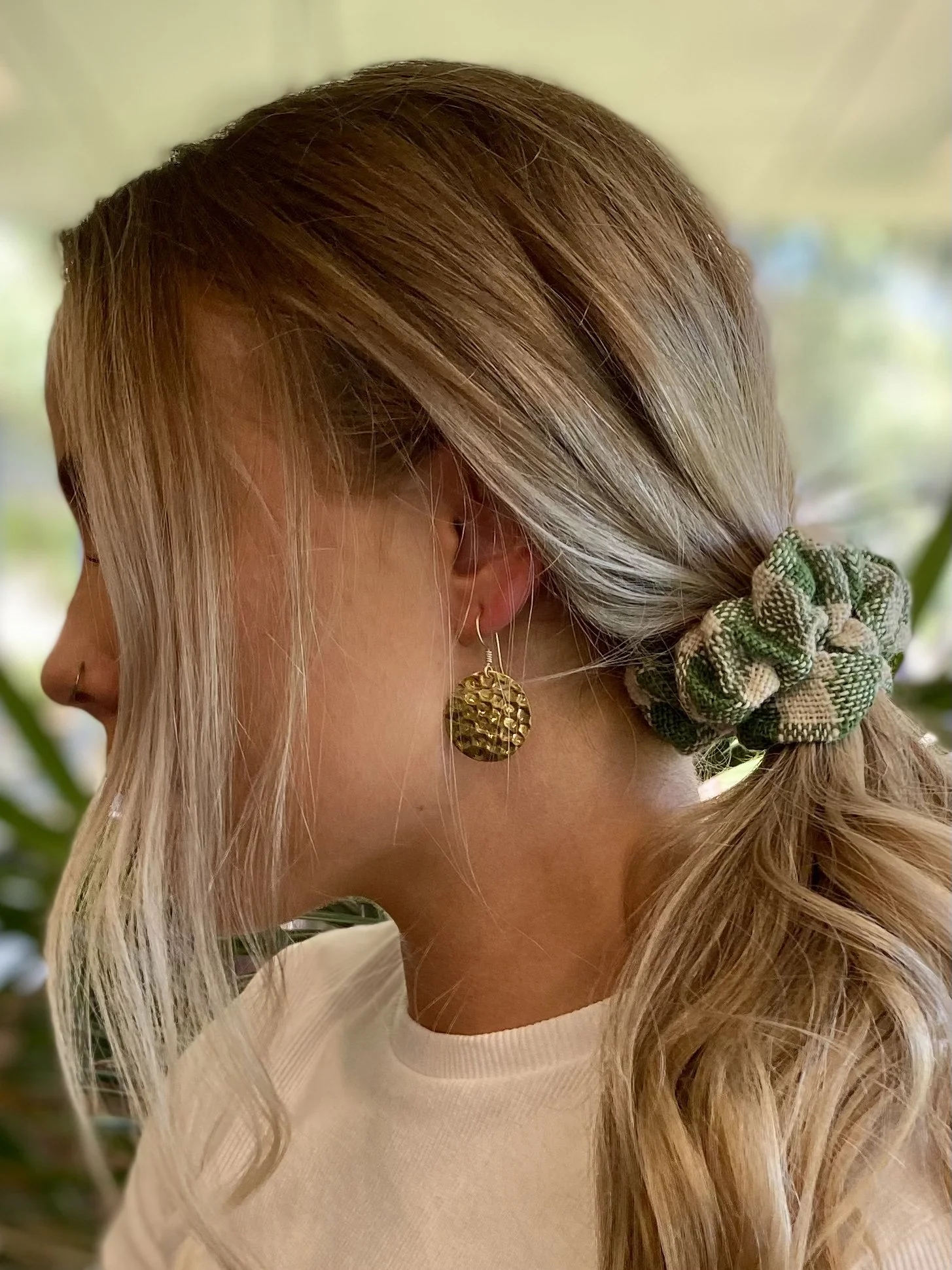 Brass round hammered earrings ethical jewellery handmade Loom Designs.jpg