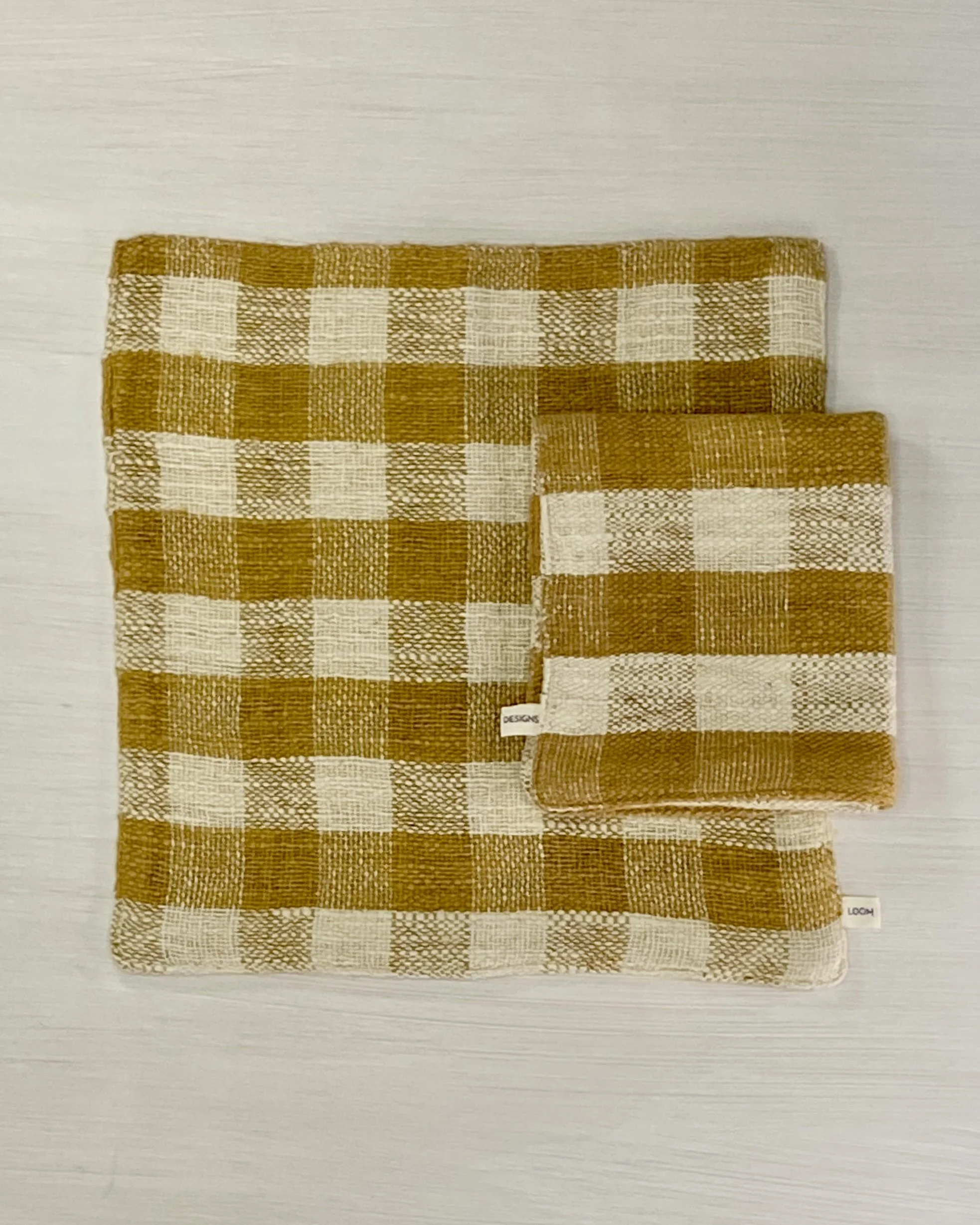 Face Washer Marigold Check folded on flatlay Loom Designs.jpg