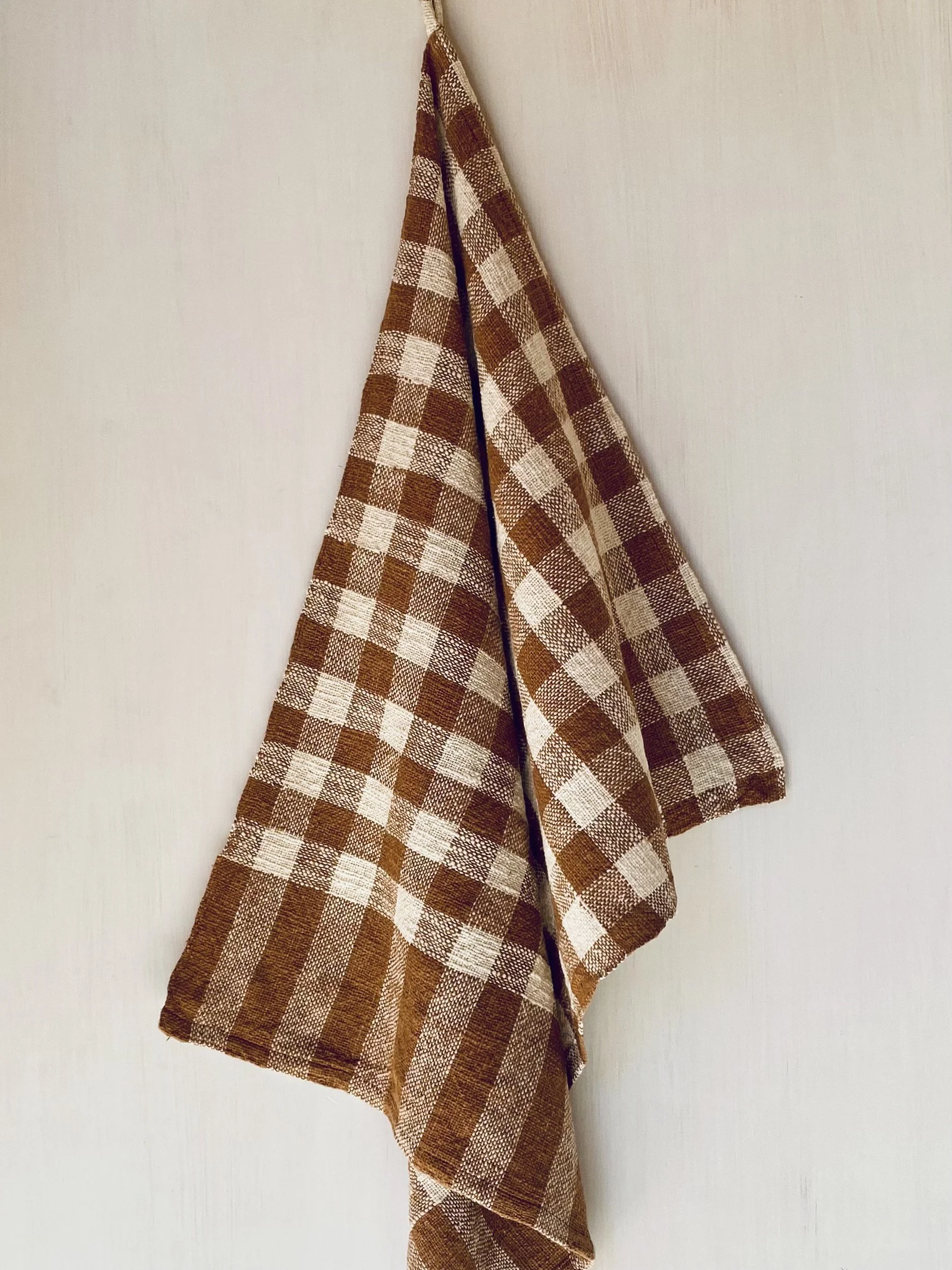 Tea Towel Mocha & Natural Cotton Check hanging LOOM Designs.jpeg