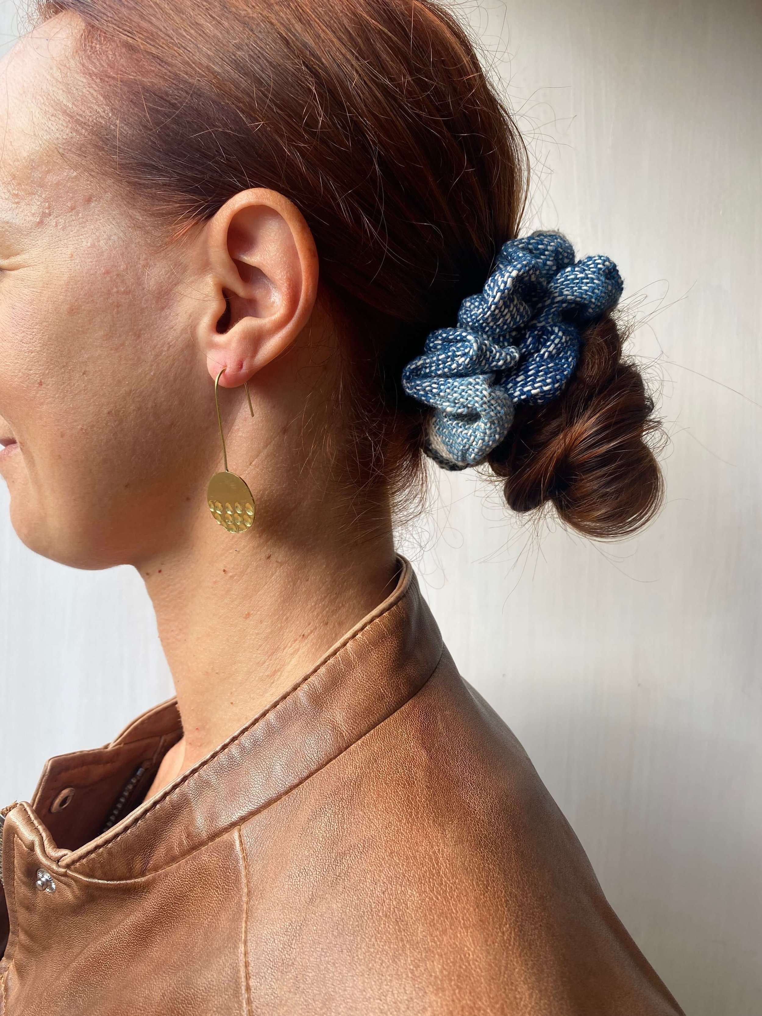 Brass Hammered Earrings Round Jewellery and Scrunchies hair accessories close-up LOOM Designs.jpeg