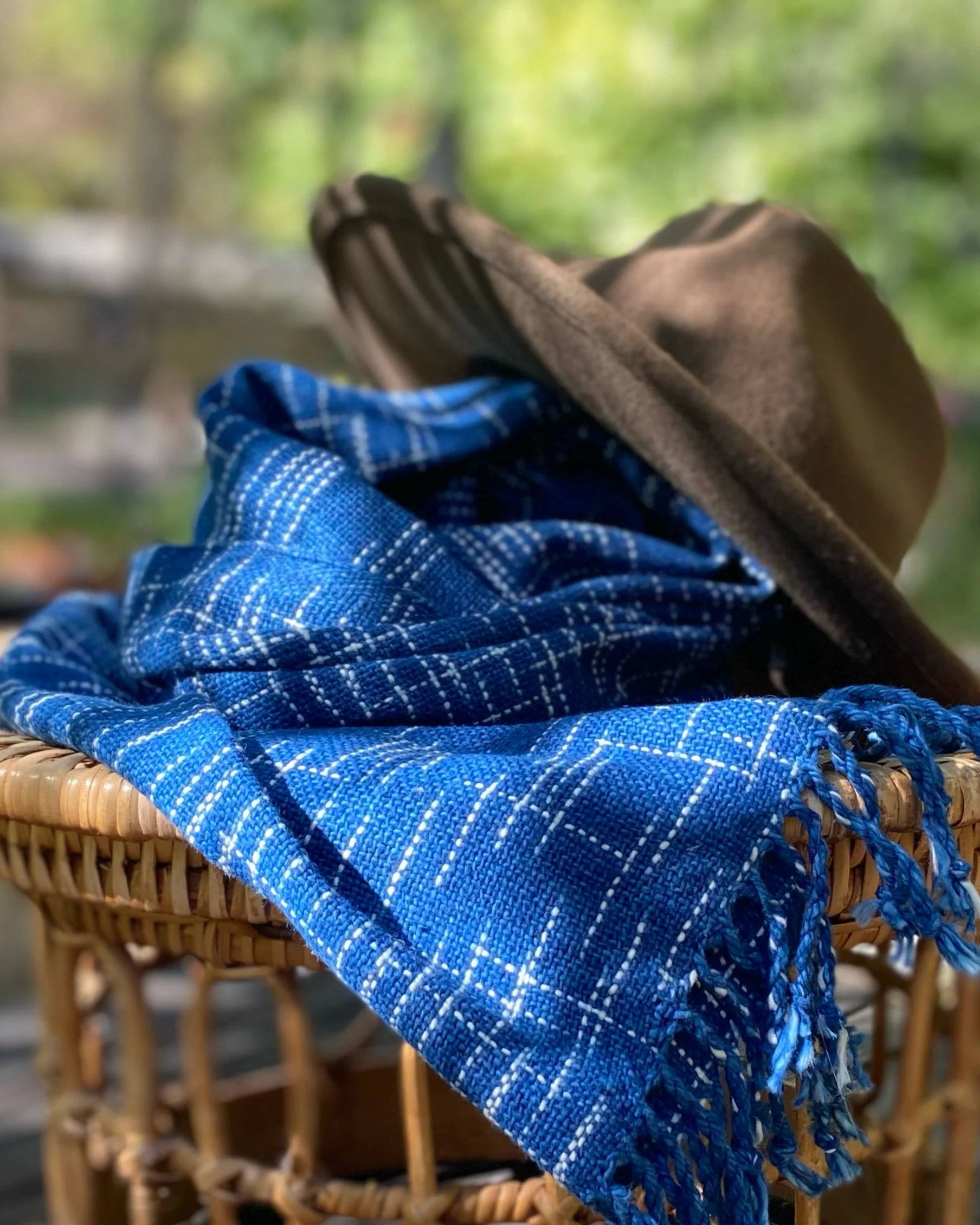 Indigo Ikat Lao Cotton Scarf soft handmade Loom Designs.jpg