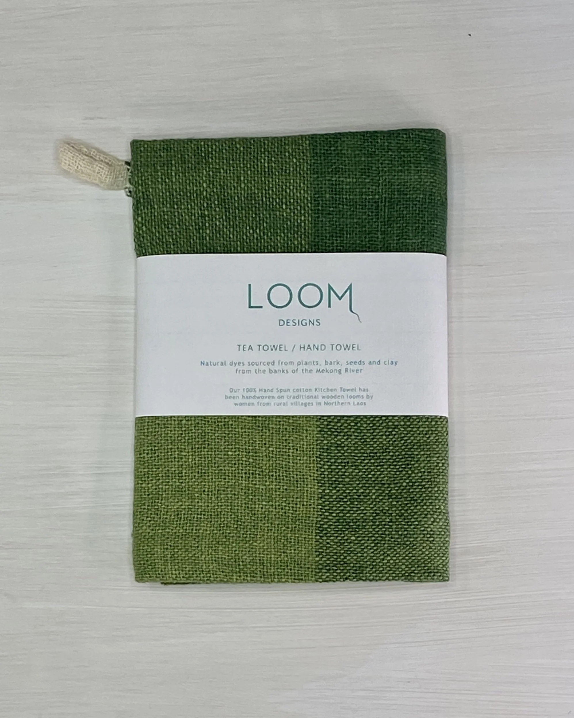 Tea Towel Green on Green with Loom Designs Label.jpg
