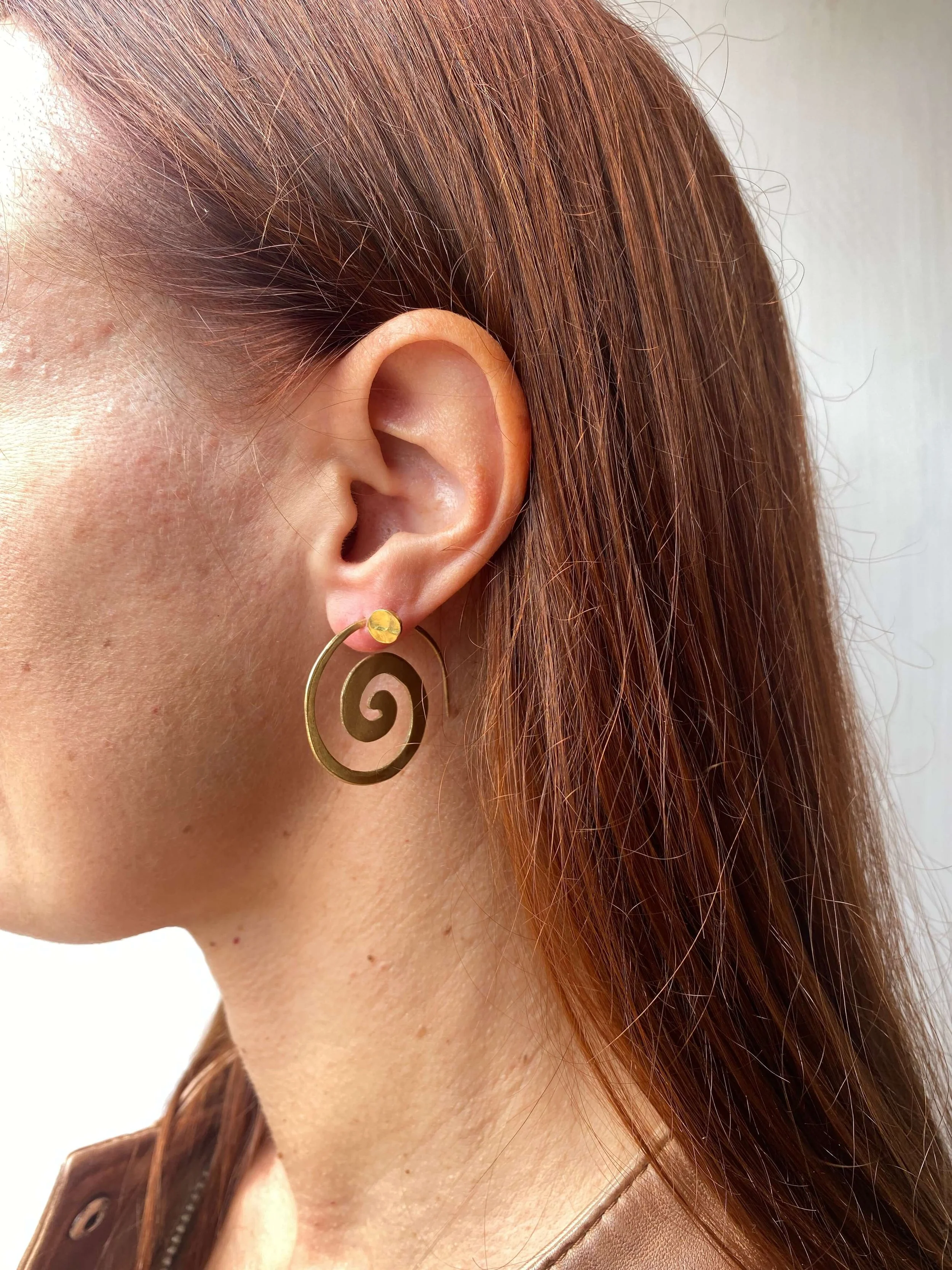 Brass Studs with Spiral Earrings Jewellery close-up LOOM Design.jpeg