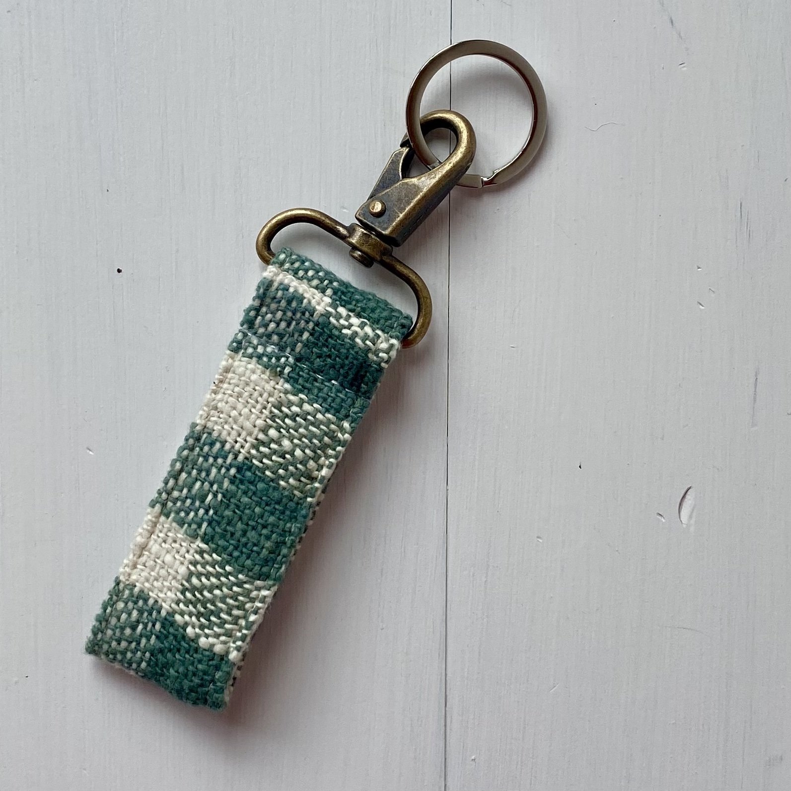 Green check Keyring Fob cotton handmade ethical Loom Designs.jpg