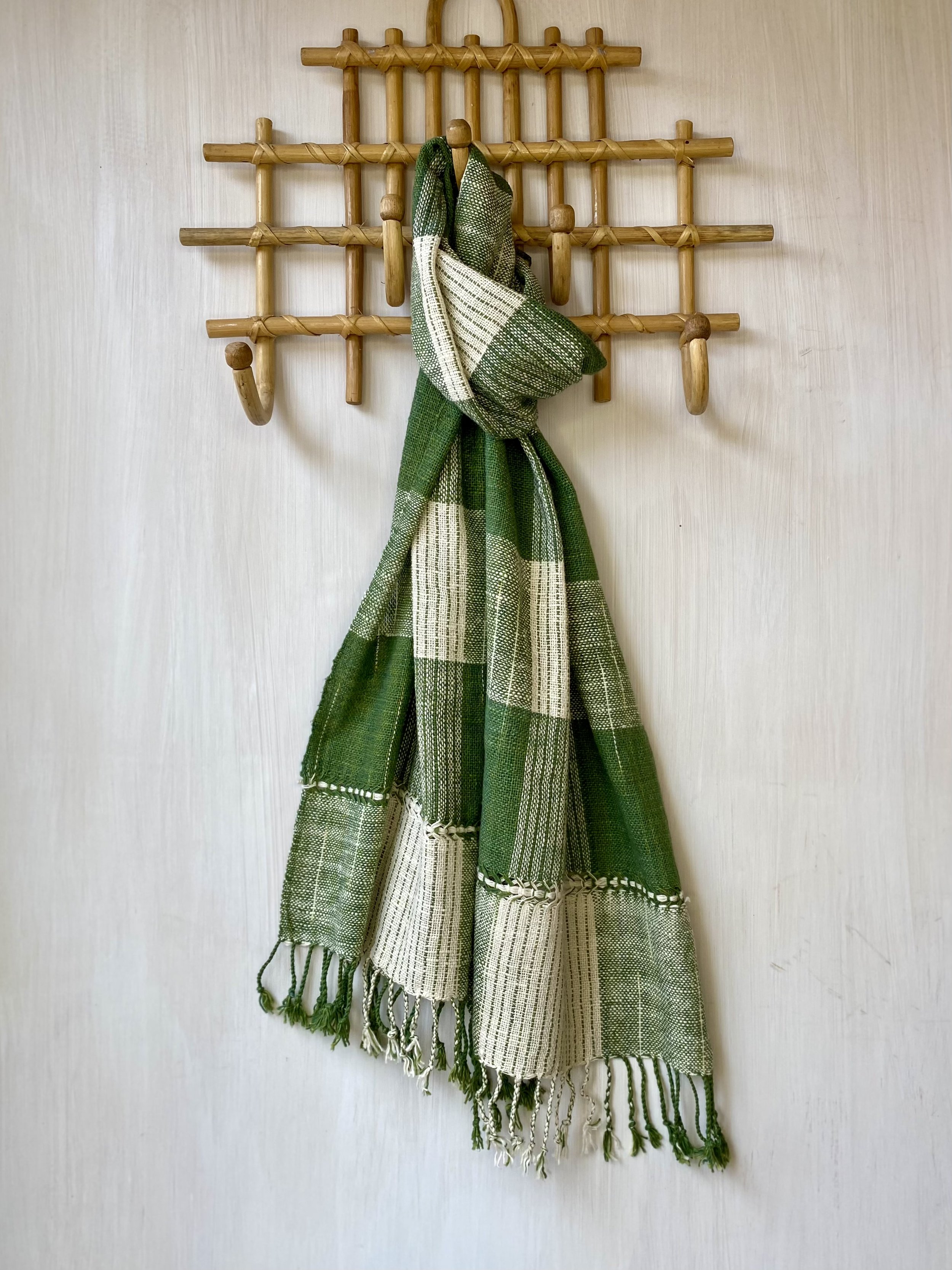 Lao Cotton Green & Natural Cotton Ikat Scarf.jpeg