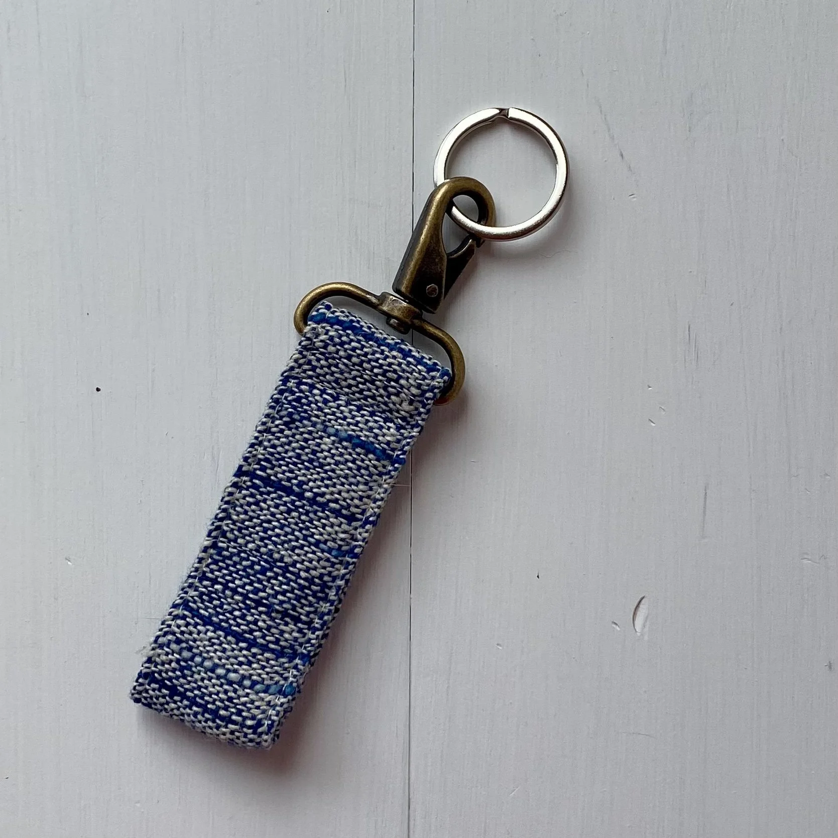 Indigo Ikat Keyring Fob cotton handmade ethcial Loom Designs .jpg