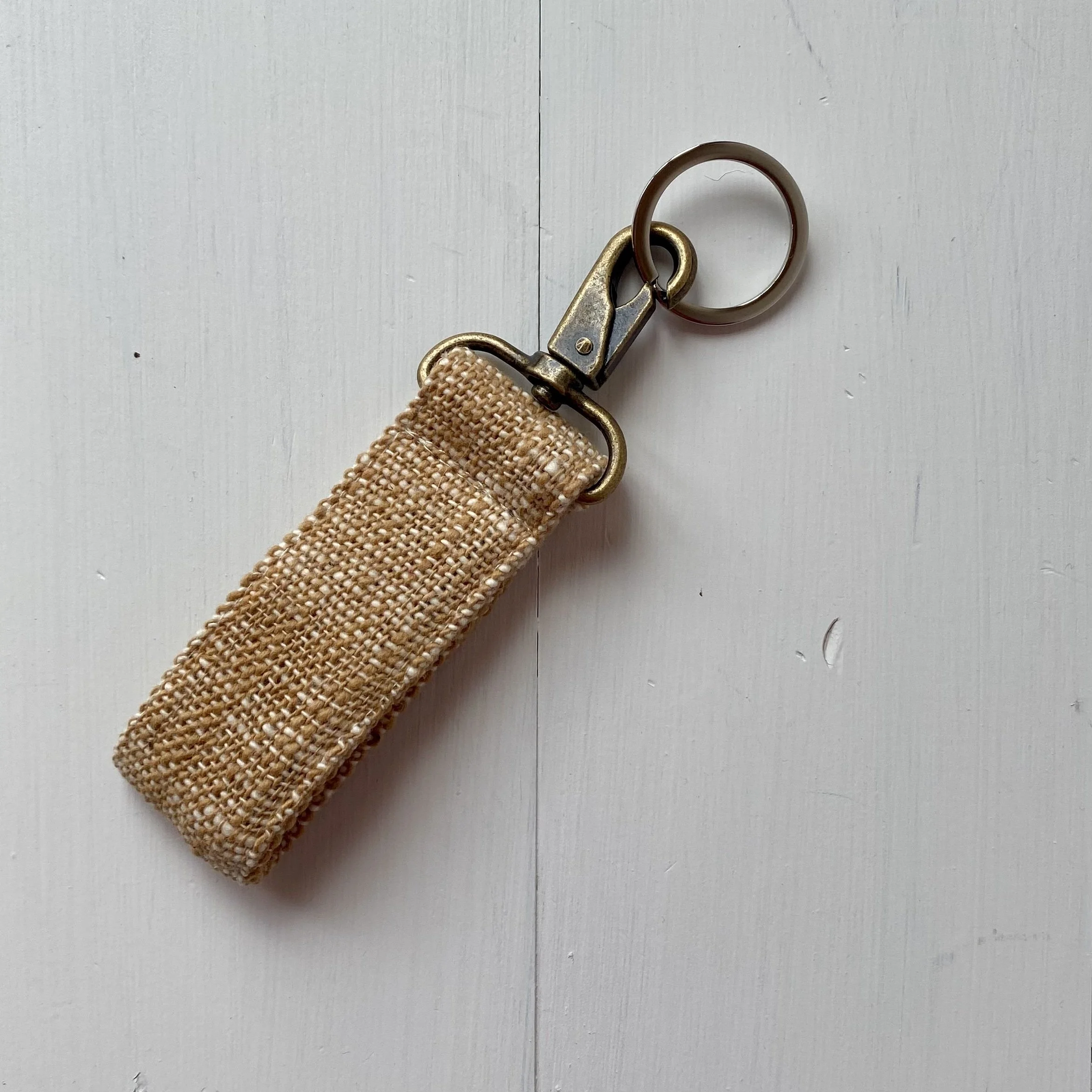 Light cinnamon Keyring Fob cotton handmade ethical Loom Designs.jpg