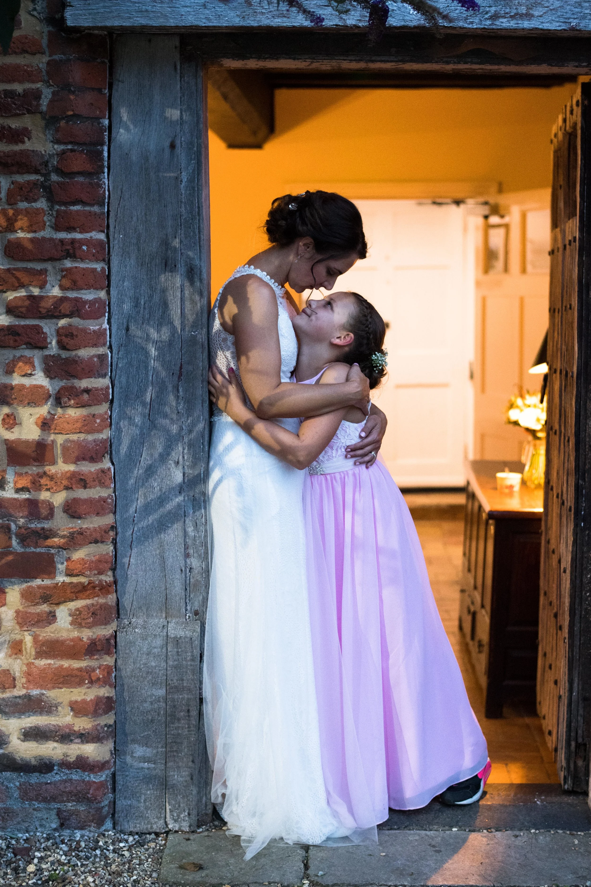 Bride and bridesmaid, Leez Priory, Essex