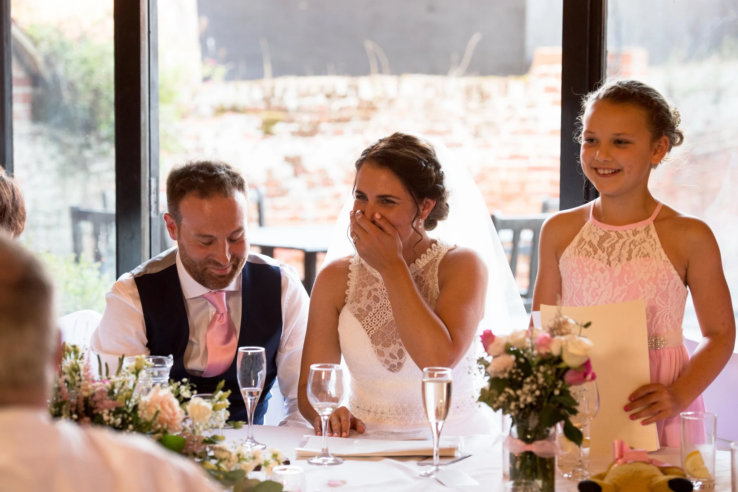 Wedding breakfast fun at Leez Priory, Essex
