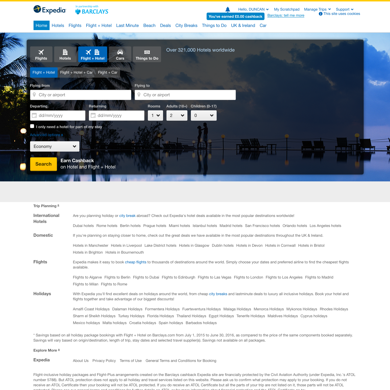 Smart Spend Expedia hosted page