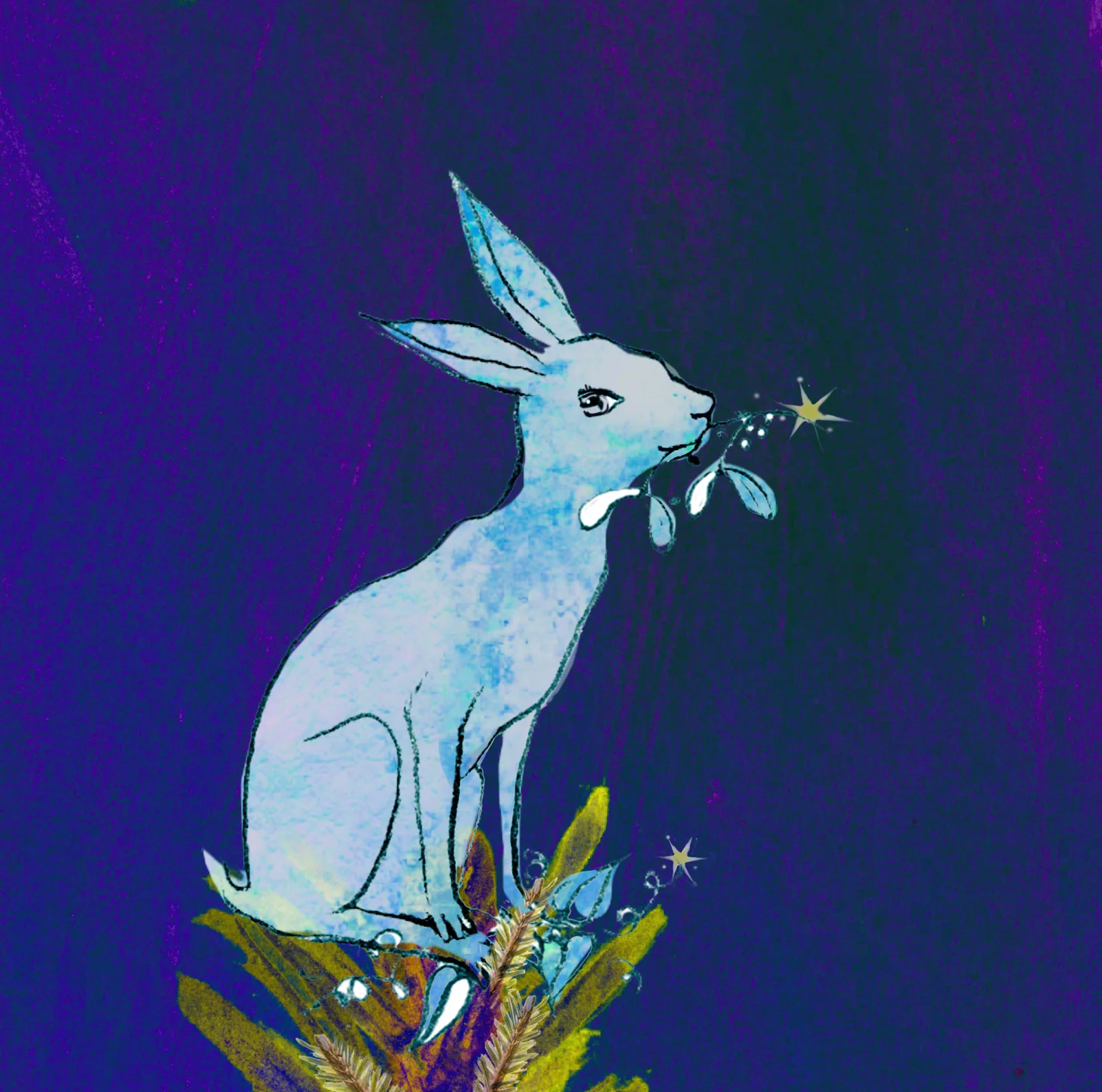 A6 Seasonal card with hare and mistletoe