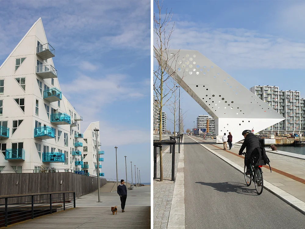 AARHUS Ø: Aarhus helt nye bydel ligger nede ved vannet, og er et stilig og moderne område med boliger, restauranter og muligheter for sykling og fiske. Foto: Tenk Koffert