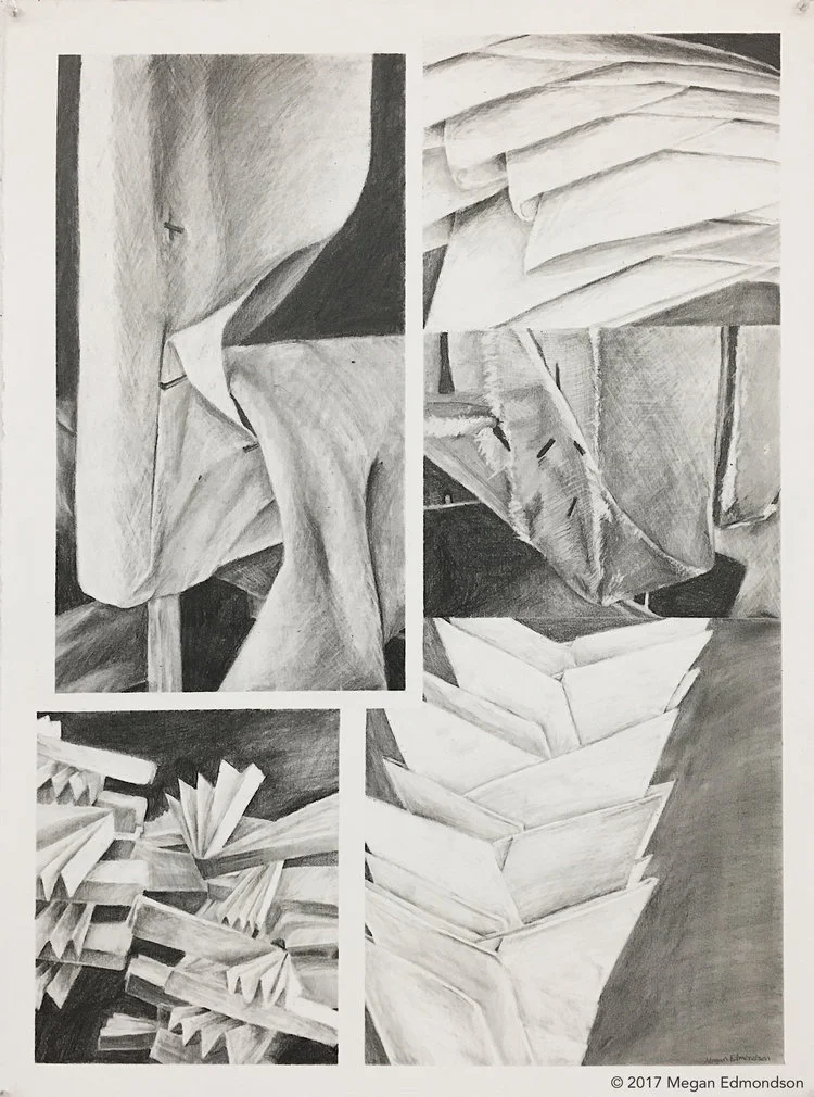 Folds. Graphite on Stonehenge. 22x30.