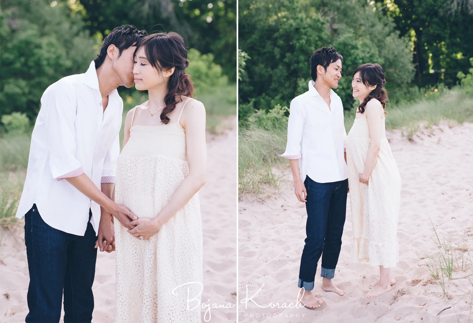 japanese couple maternity session at the beach