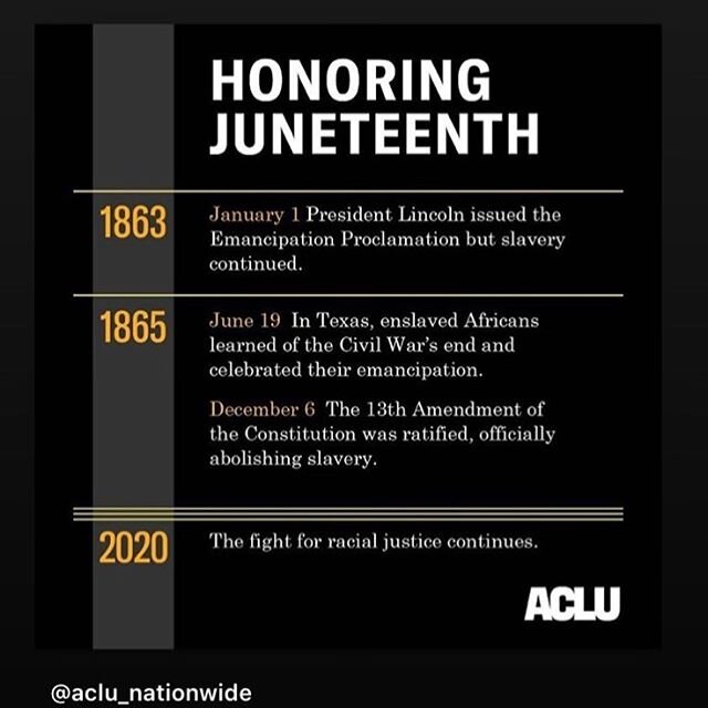 Repost from @aclu_nationwide ! 
Happy Juneteenth! We, too, honor this day in solidarity with those who are fighting for social and racial justice.