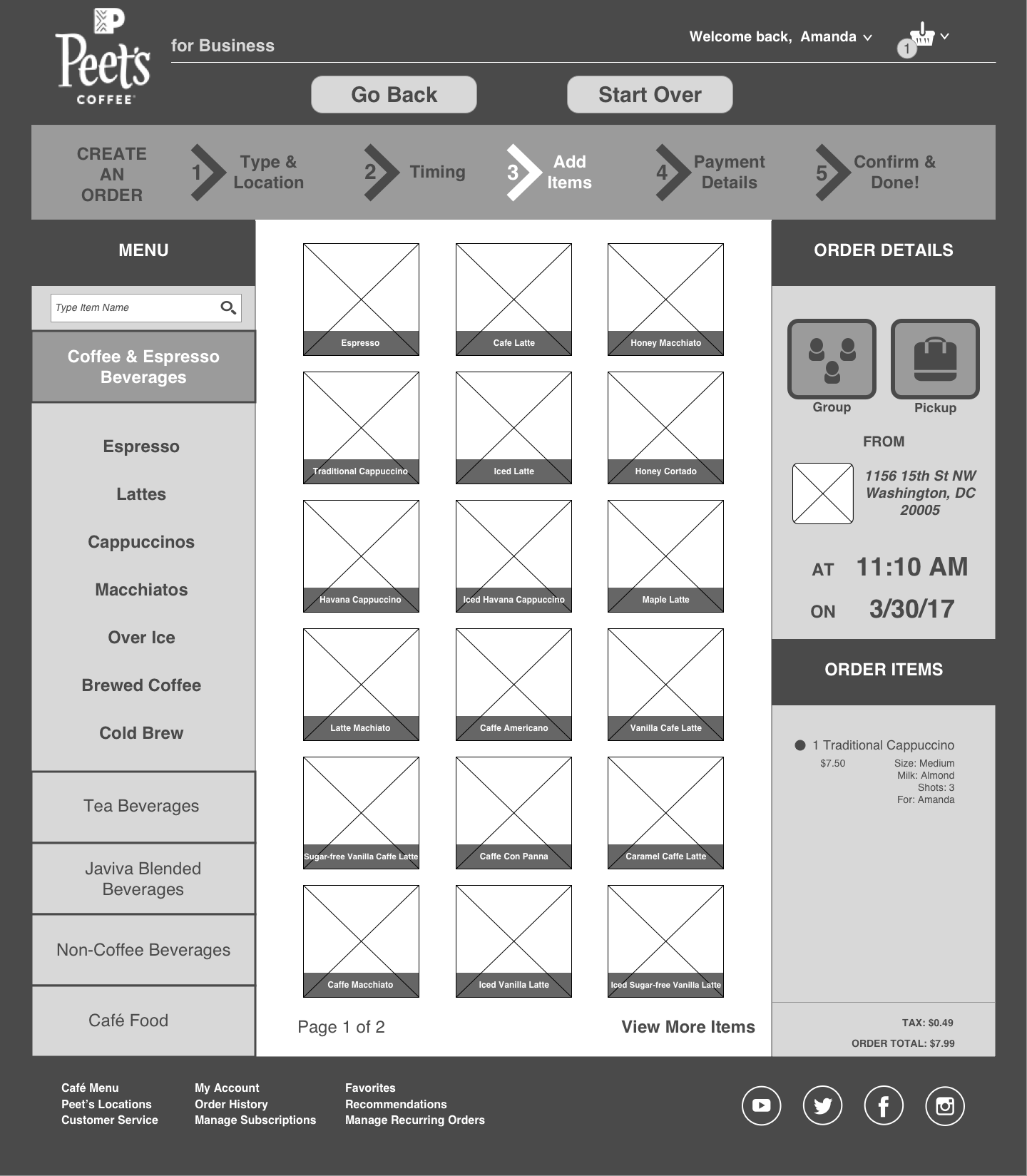 Step 3, Add Items, Menu Items + 1 cart item.png