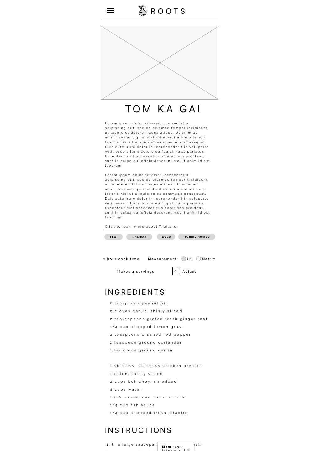 Recipe Detail, Mobile Layout