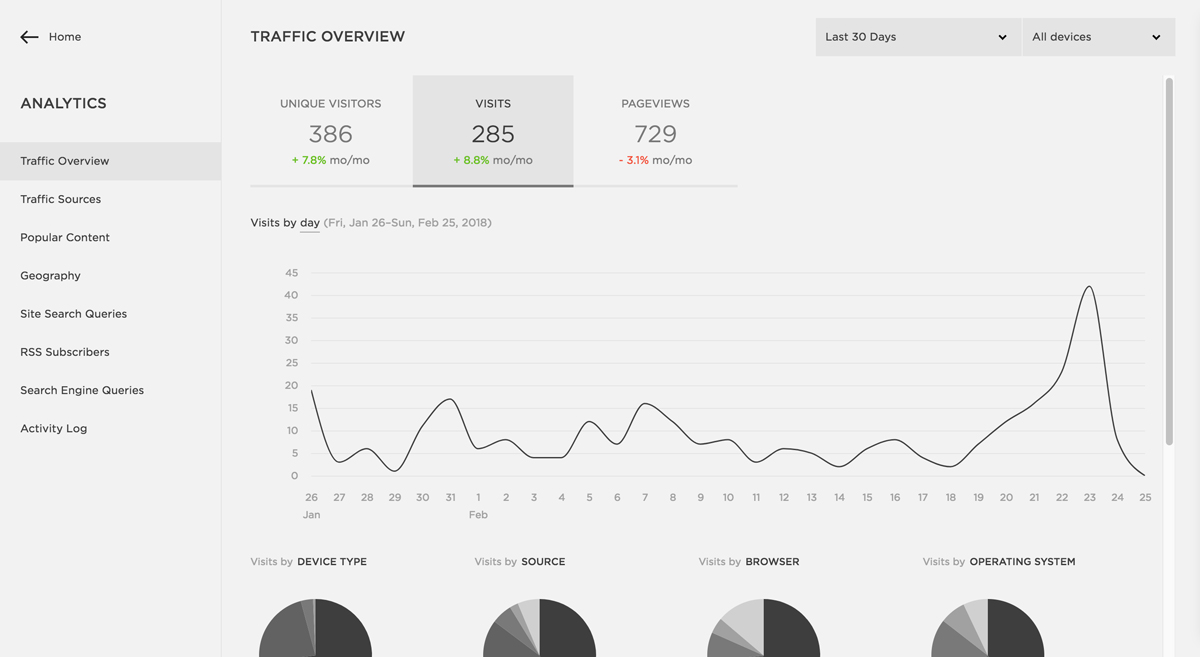 The Squarespace Analytics panel