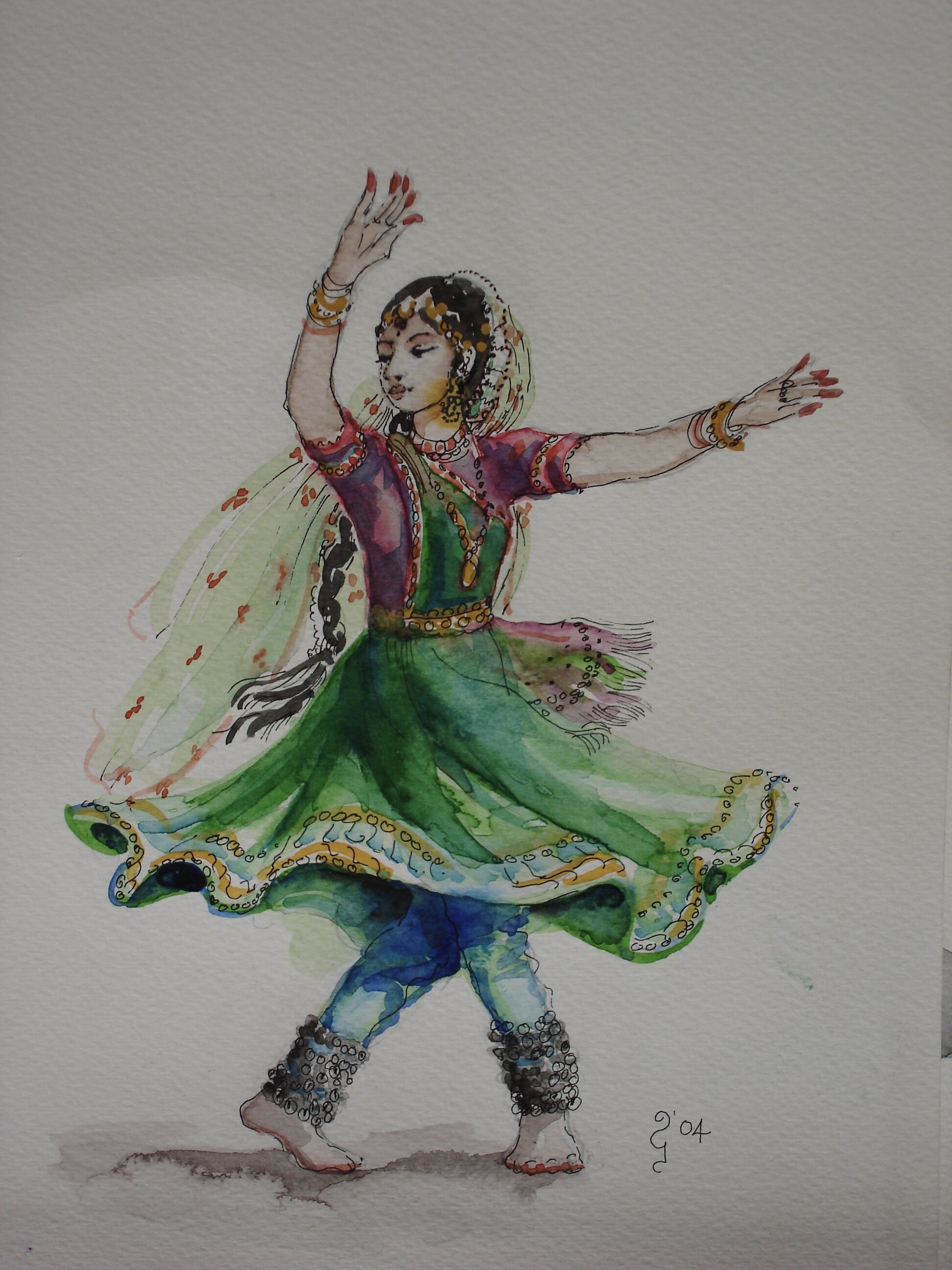 Watercolour of a Kathak dancer