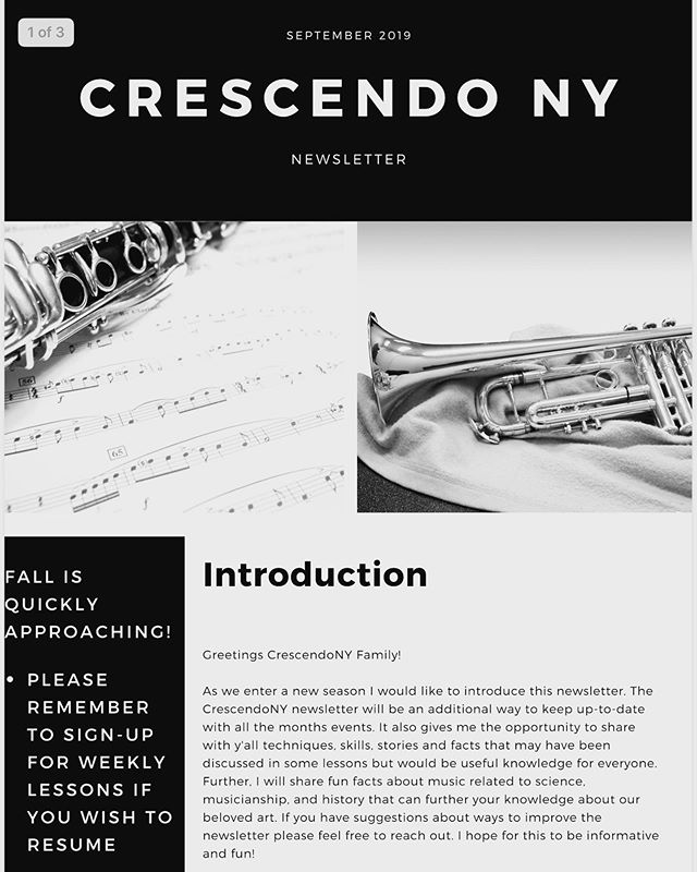 Hey CrescendoNY Family!  We are starting a newsletter for our students with fun music information as well as updates about CrescendoNY. This is September&rsquo;s edition. If you would like join the mailing list contact us!