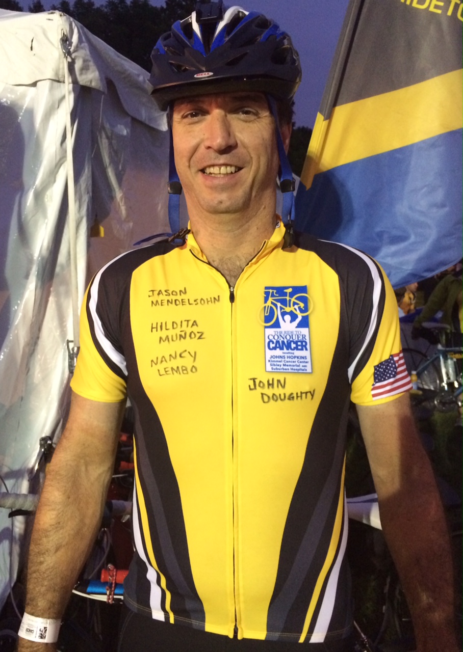 I was laying in bed in September 2014, after finishing all chemo & radiation the week of August 11th, and received this picture from a good friend out of Washington DC. Gonzalo had written my name on cycling jersey which gave me the encouragement to keep fighting!